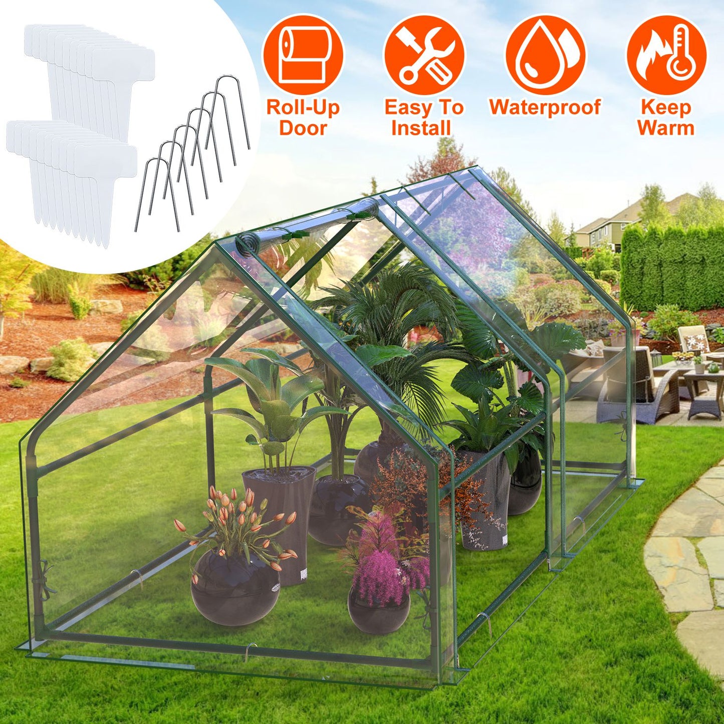 Portable Mini Greenhouse with Roll-Up Zipper Doors 71"L