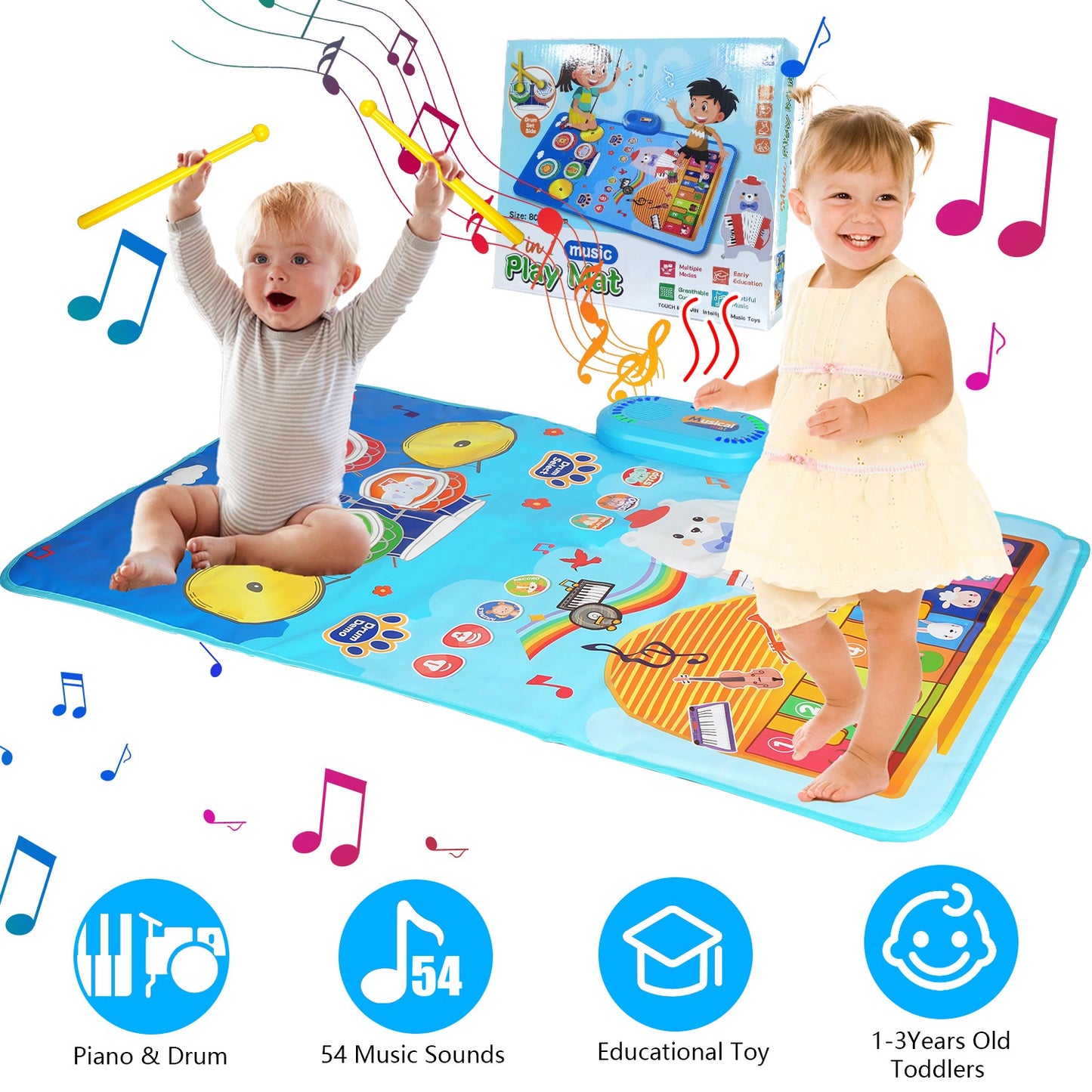 Baby Musical Mat with Piano & Drum Sounds – 55 Music Modes