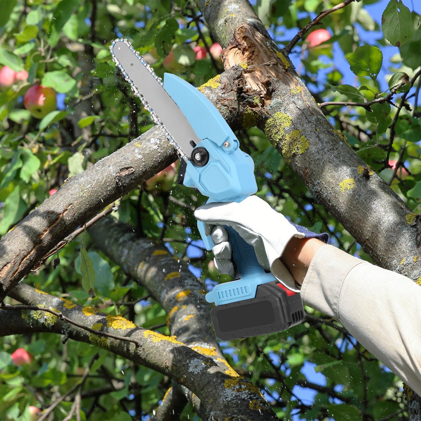Mini Chainsaw Cordless 8-Inch with 2 Batteries and Accessories