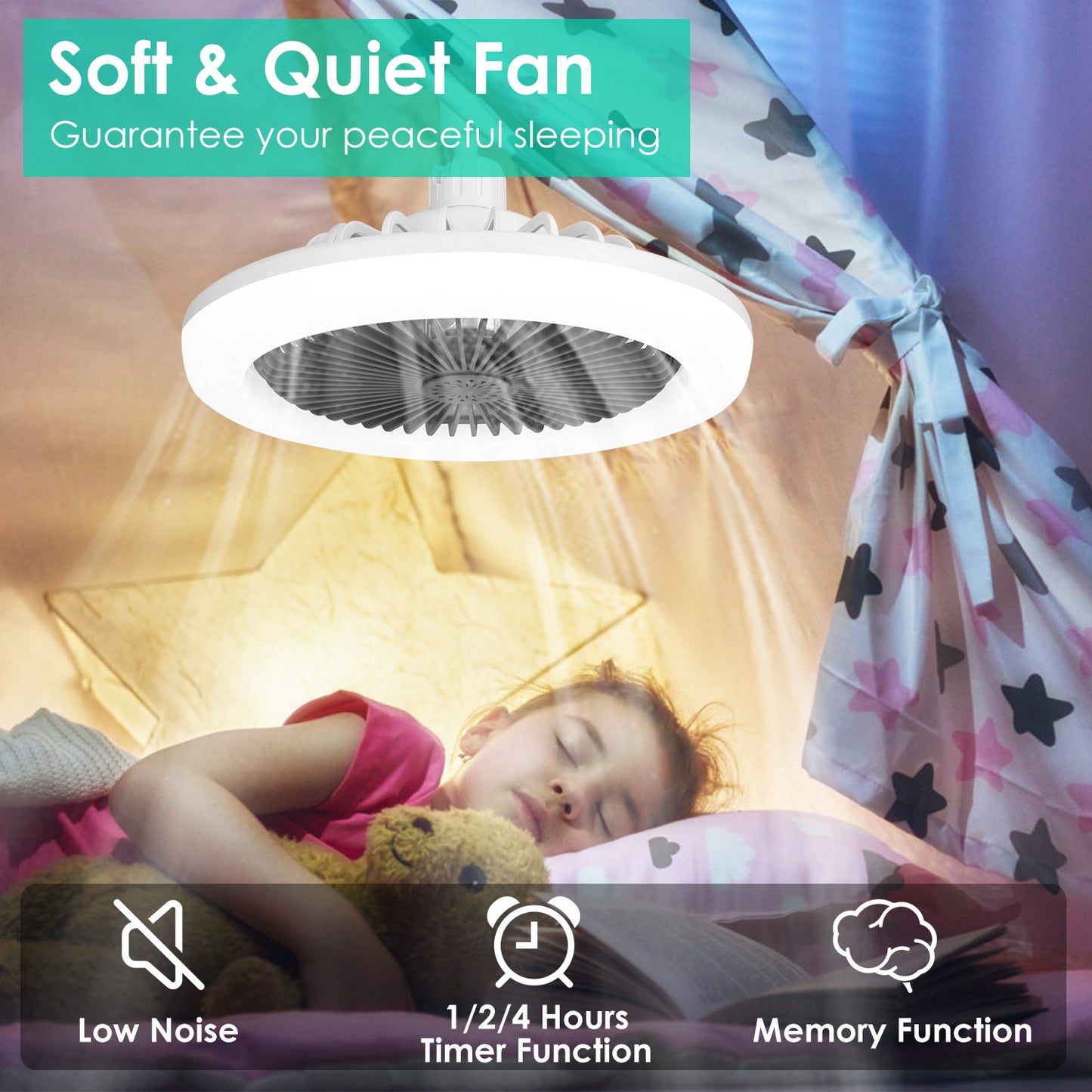 E27 Socket Ceiling Fan with Dimmable LED Light & Remote
