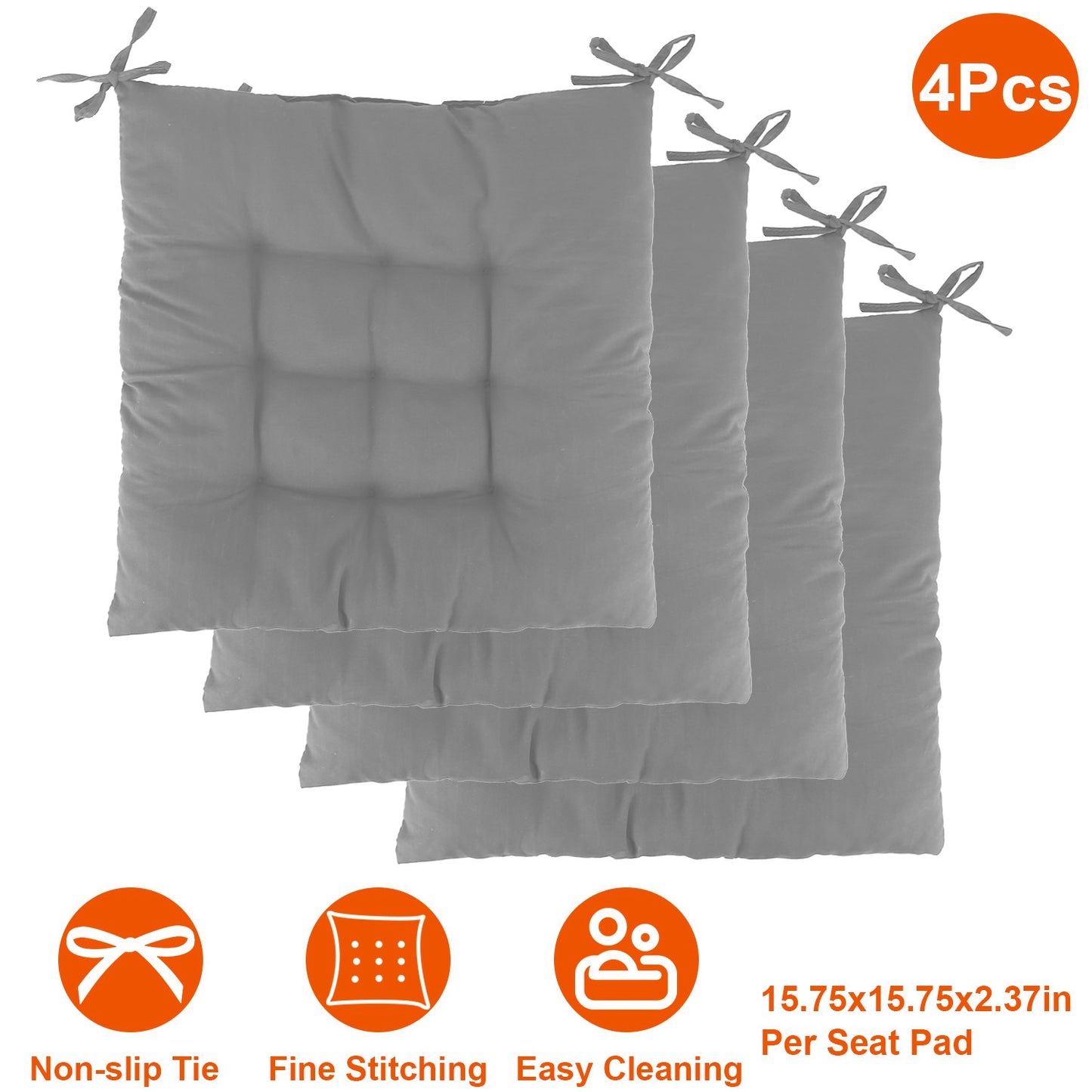 Square Chair Cushion Pads with Ties - 15.75" (Set of 4)