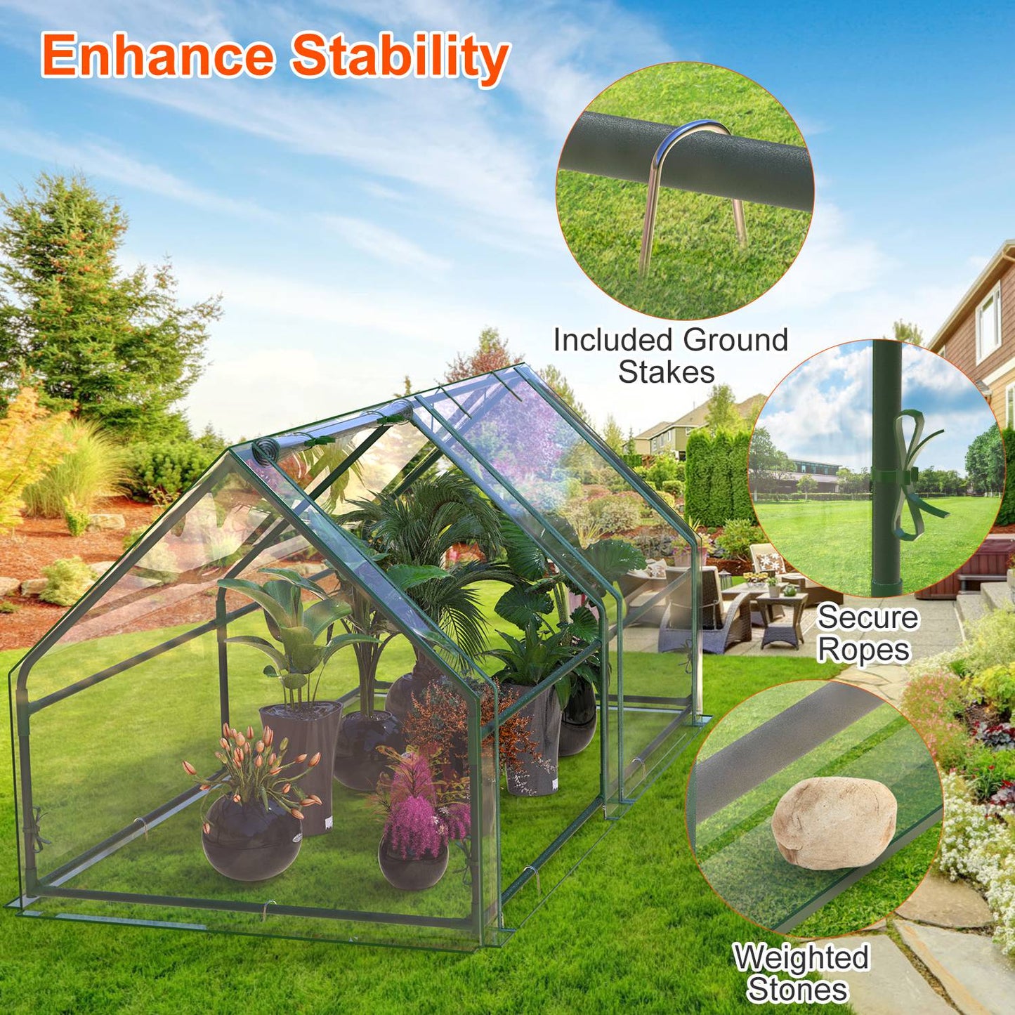 Portable Mini Greenhouse with Roll-Up Zipper Doors 71"L