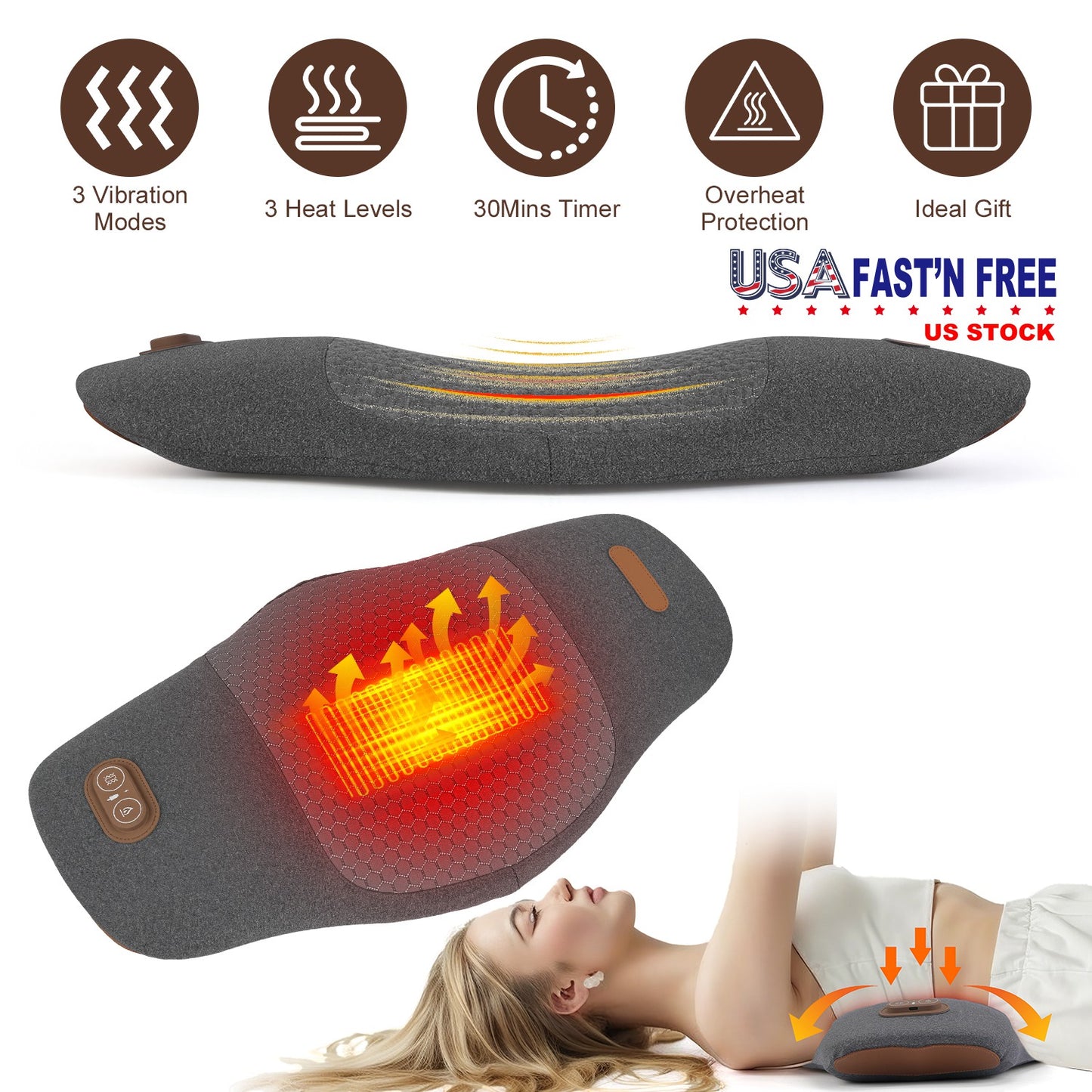 Electric Lumbar Massager Pillow with Heat & Vibration