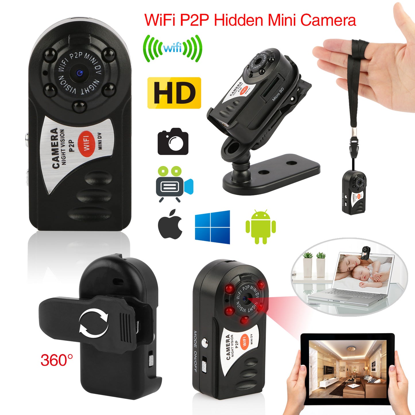 Mini WiFi Surveillance Camera with Night Vision & Audio