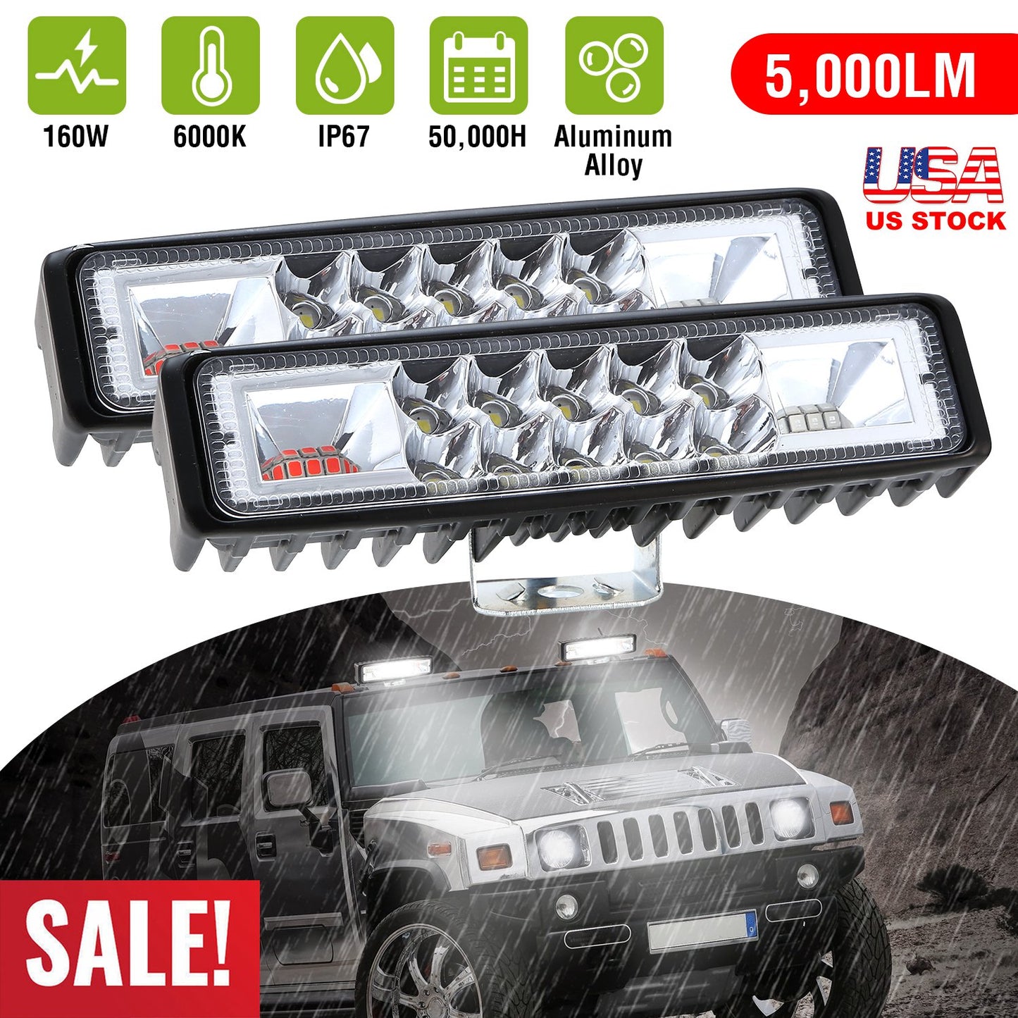6-Inch LED Light Bar 160W with Red & Blue Warning Lights