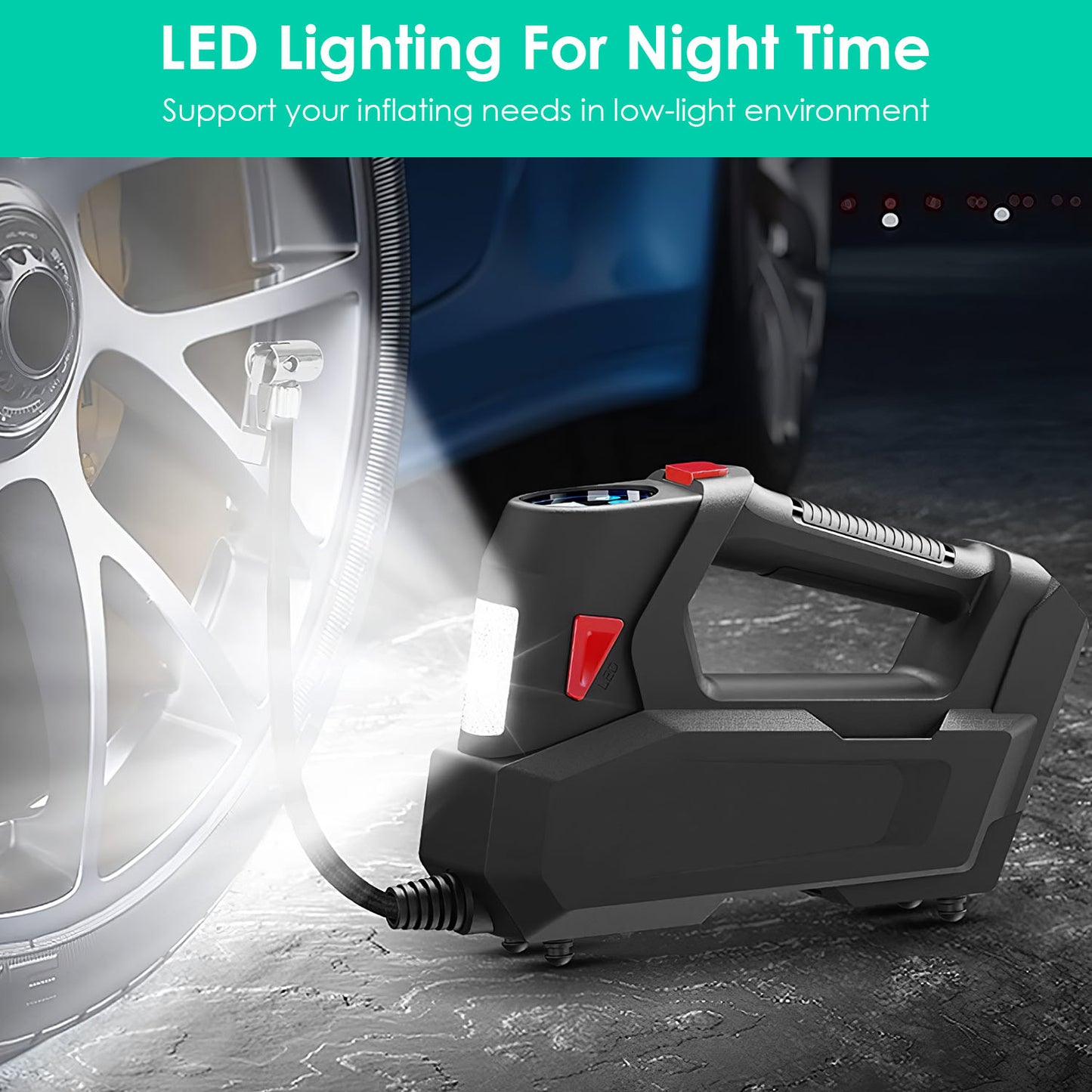 Portable Tire Inflator 120 PSI with Digital Display & LED Light