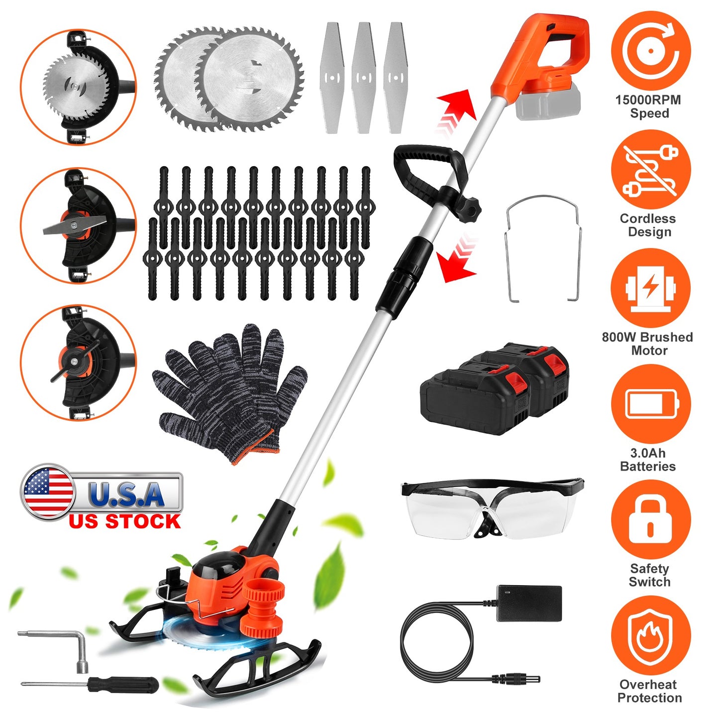 Cordless Grass Trimmer with Wheels & 2 Batteries
