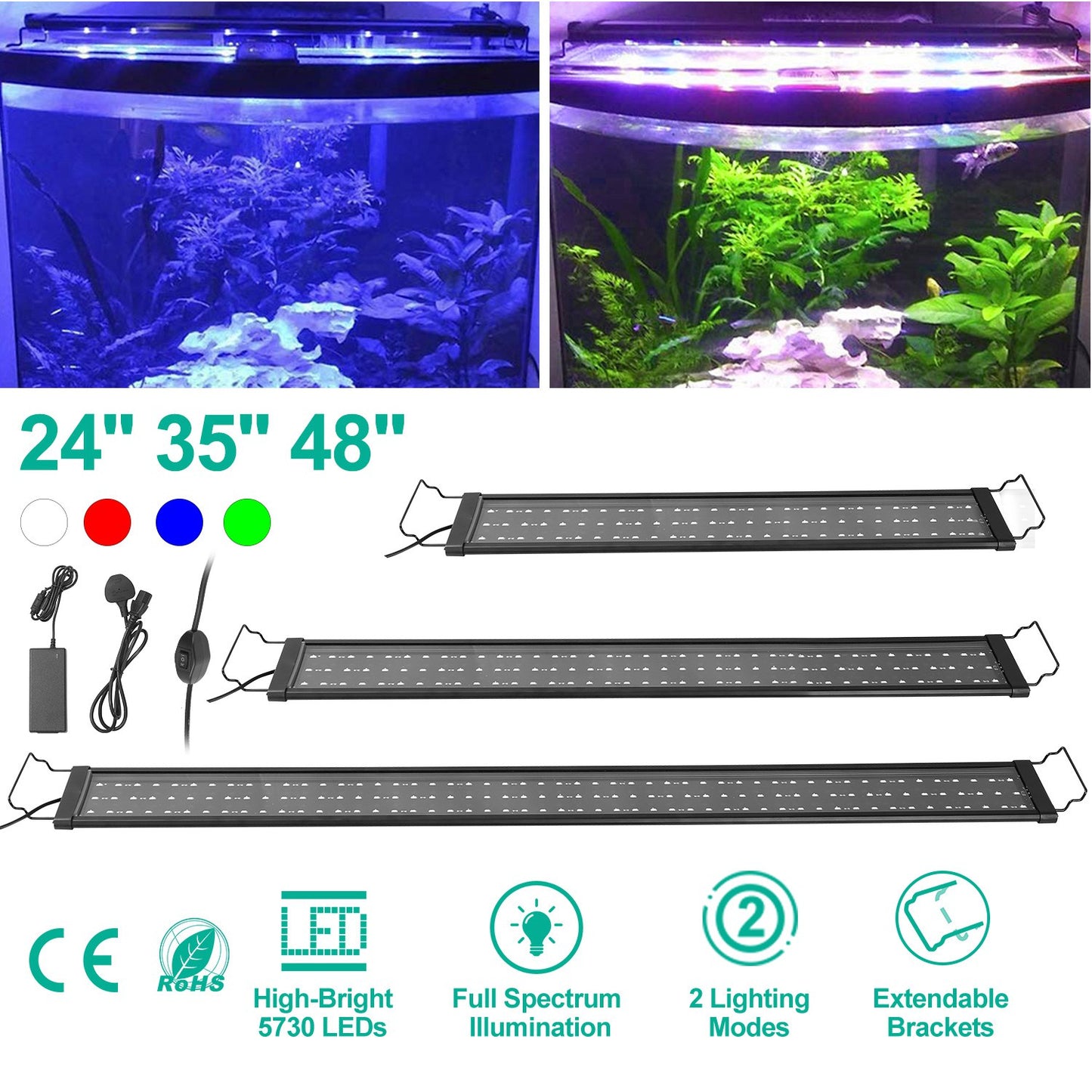 Full Spectrum LED Aquarium Light with Extendable Brackets