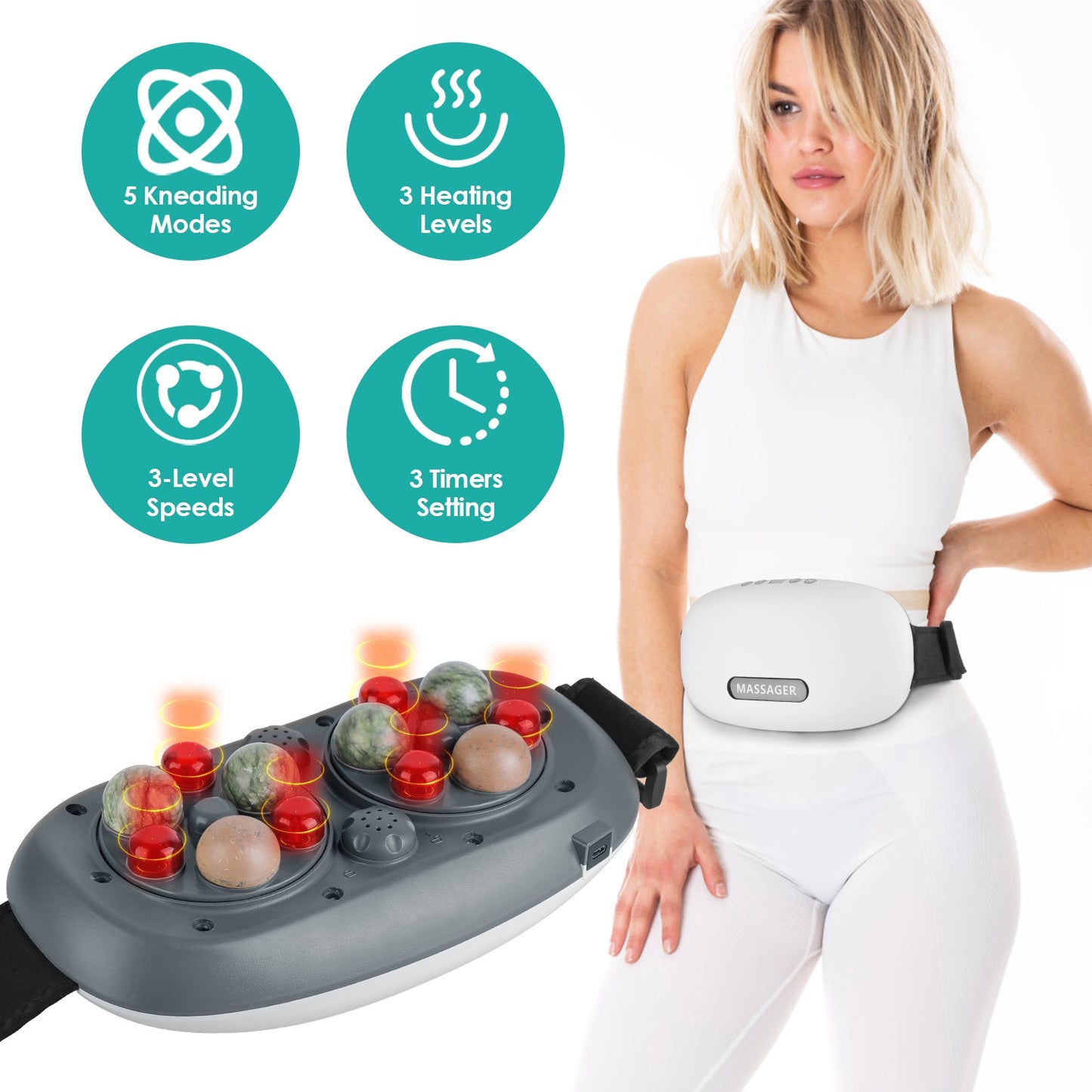 Abdominal Massager with Bian Stone, Red Light & Heat Therapy