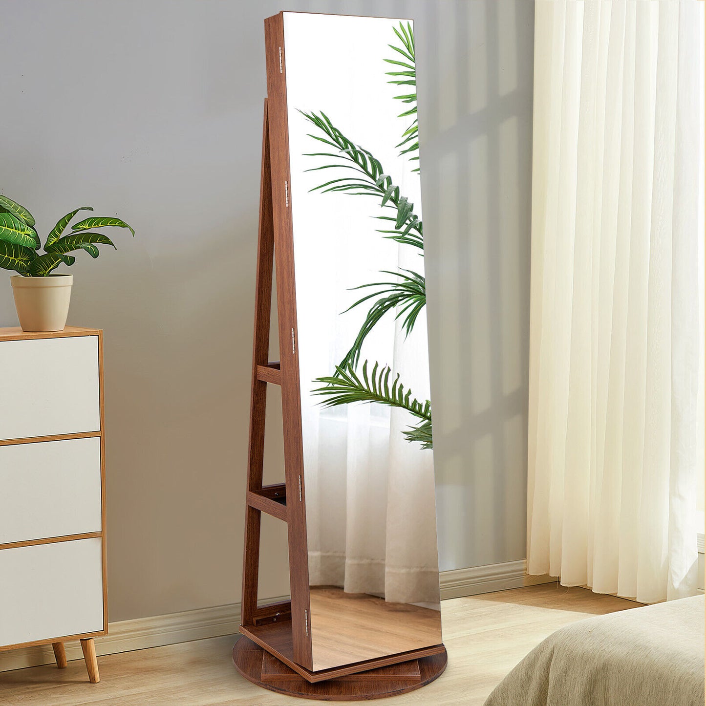 Rotating Mirrored Jewelry Armoire with LED Lighting