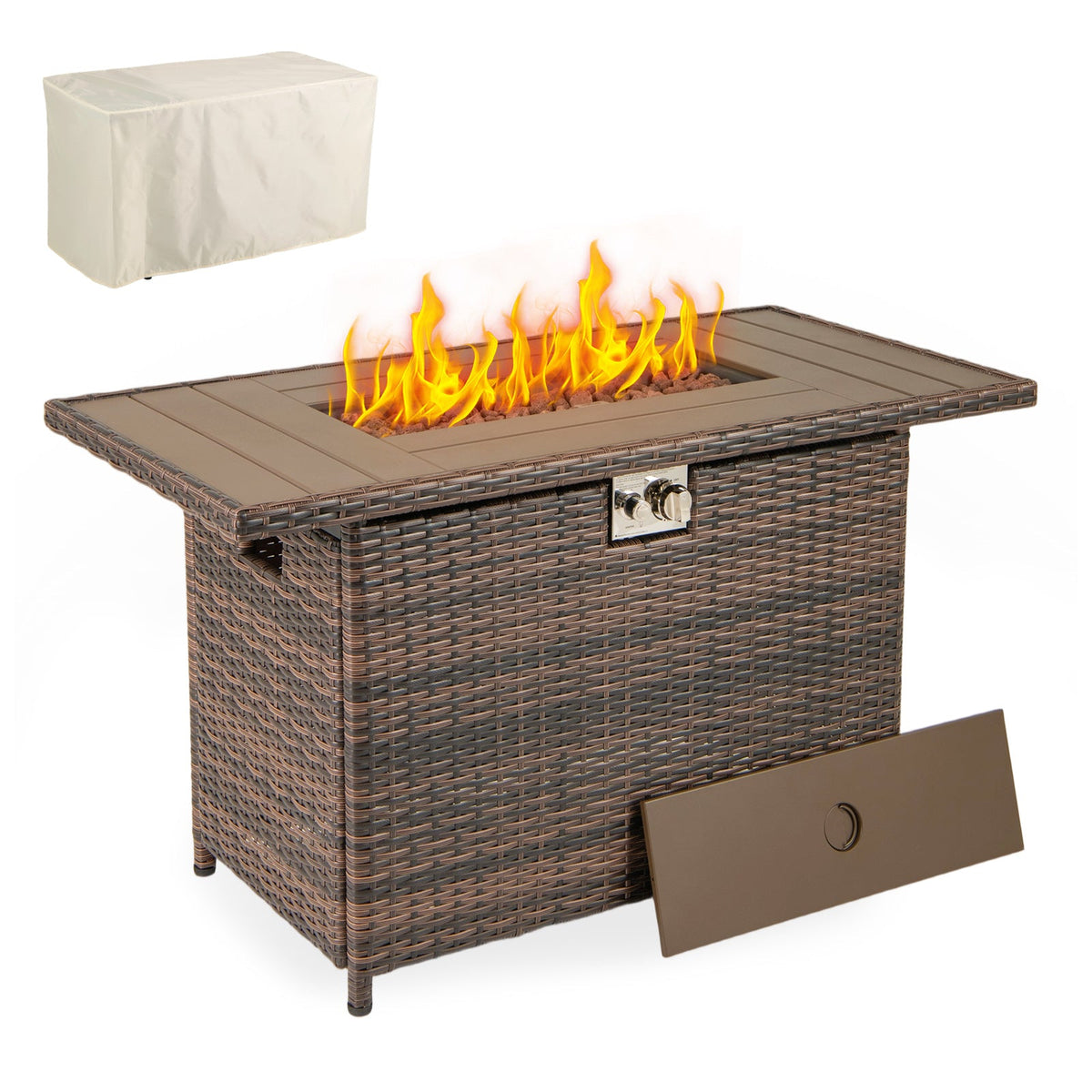 44.5 Inch Propane Fire Pit Table Rattan Gas 2-in-1 with Stainless Steel Burner