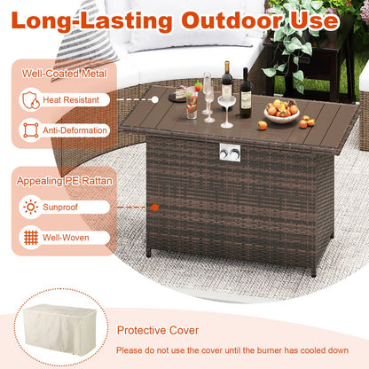 44.5 Inch Propane Fire Pit Table Rattan Gas 2-in-1 with Stainless Steel Burner