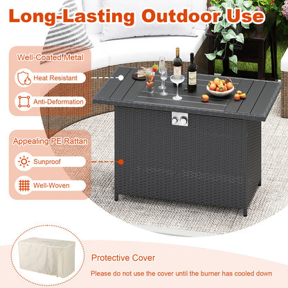 44.5 Inch Propane Fire Pit Table Rattan Gas 2-in-1 with Stainless Steel Burner
