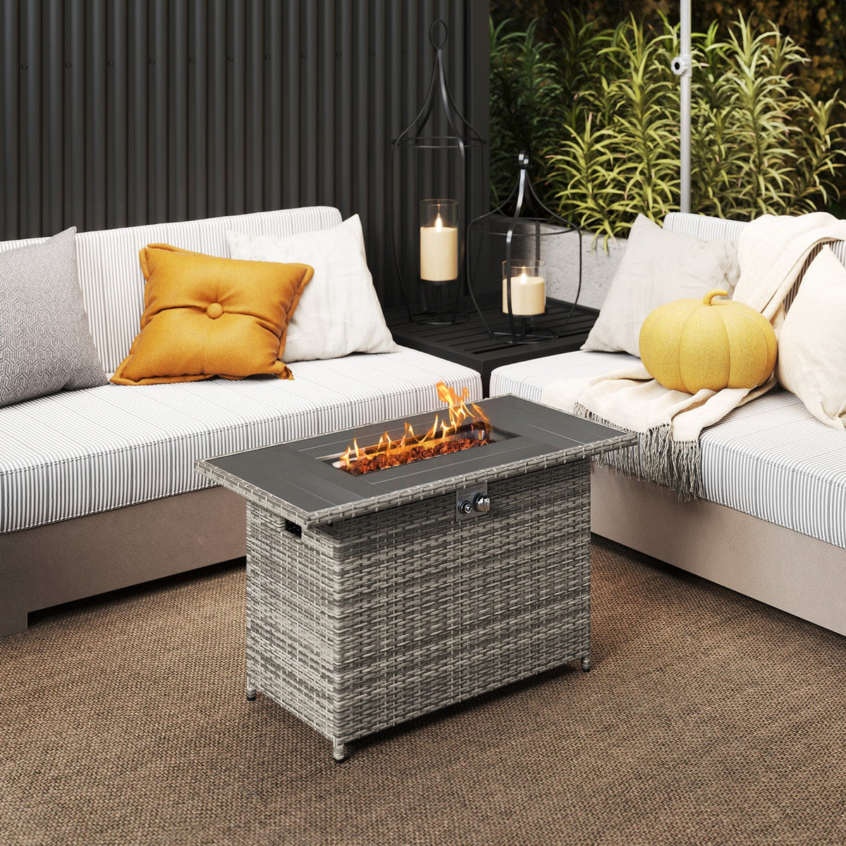 44.5 Inch Propane Fire Pit Table Rattan Gas 2-in-1 with Stainless Steel Burner
