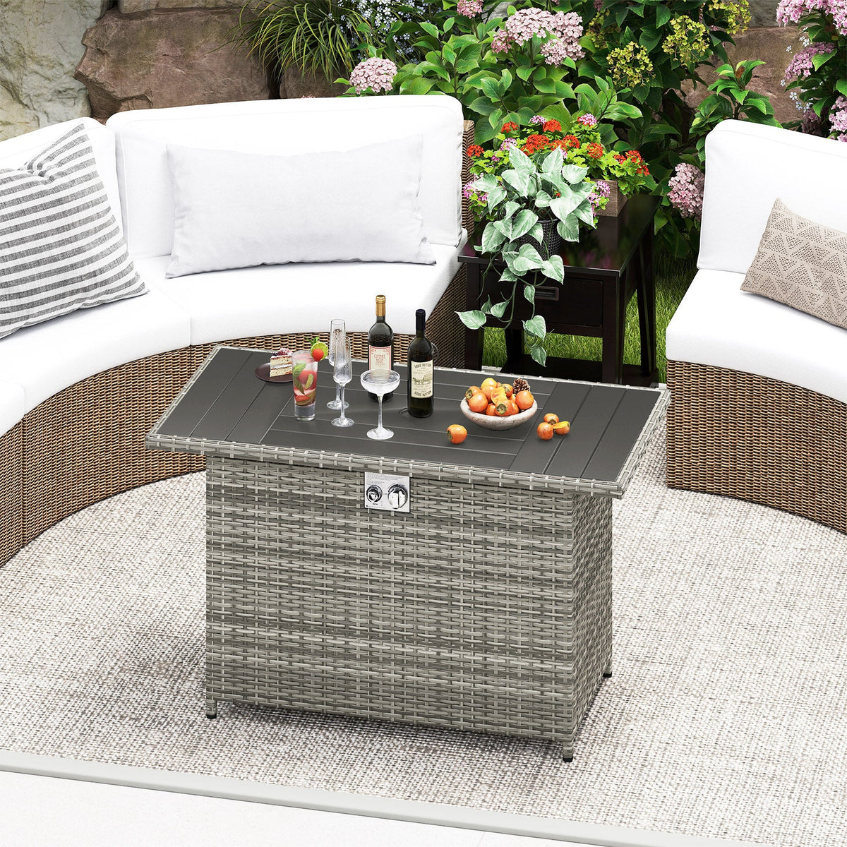 44.5 Inch Propane Fire Pit Table Rattan Gas 2-in-1 with Stainless Steel Burner