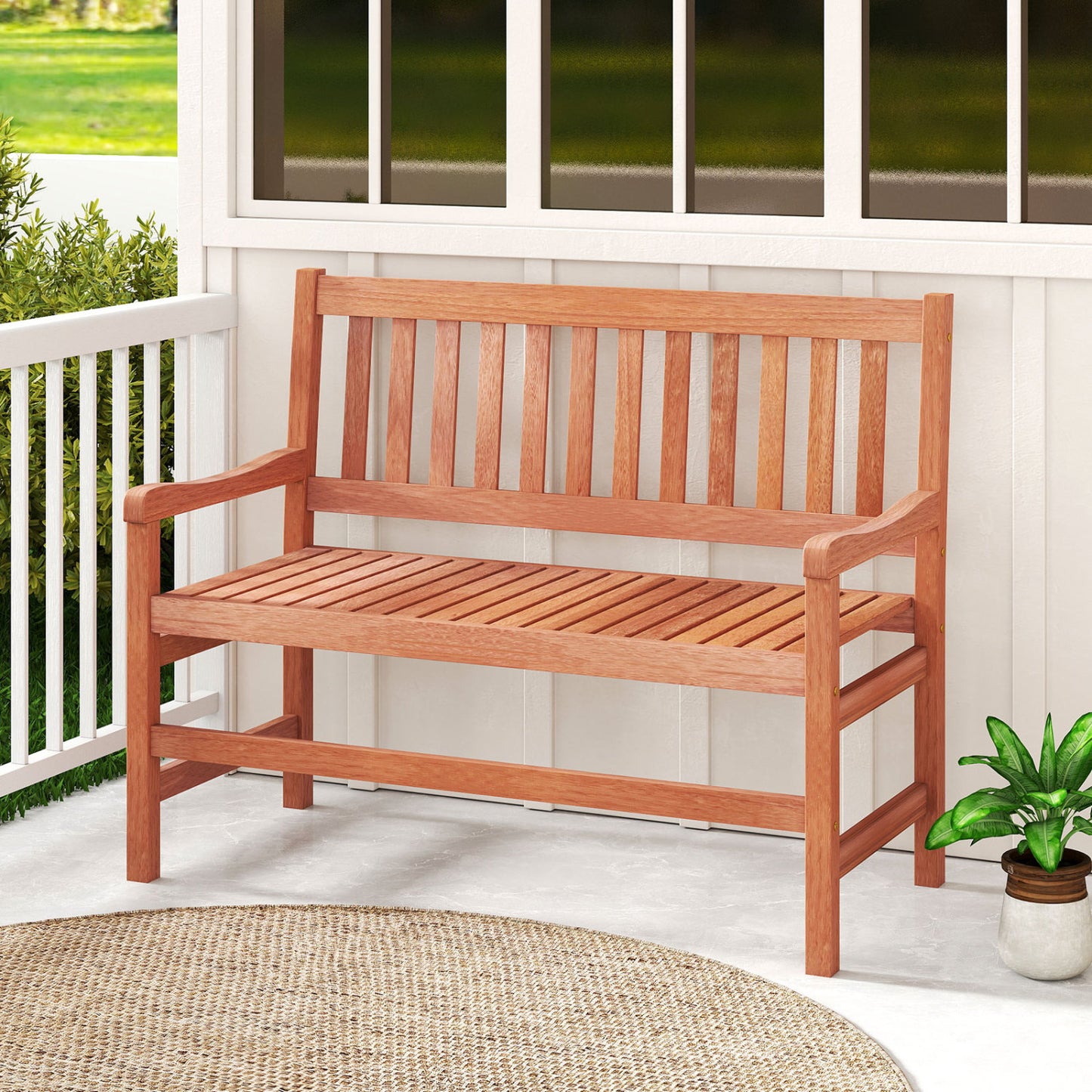 2-Seat Outdoor Loveseat Bench - Solid Wood, 44 Inch