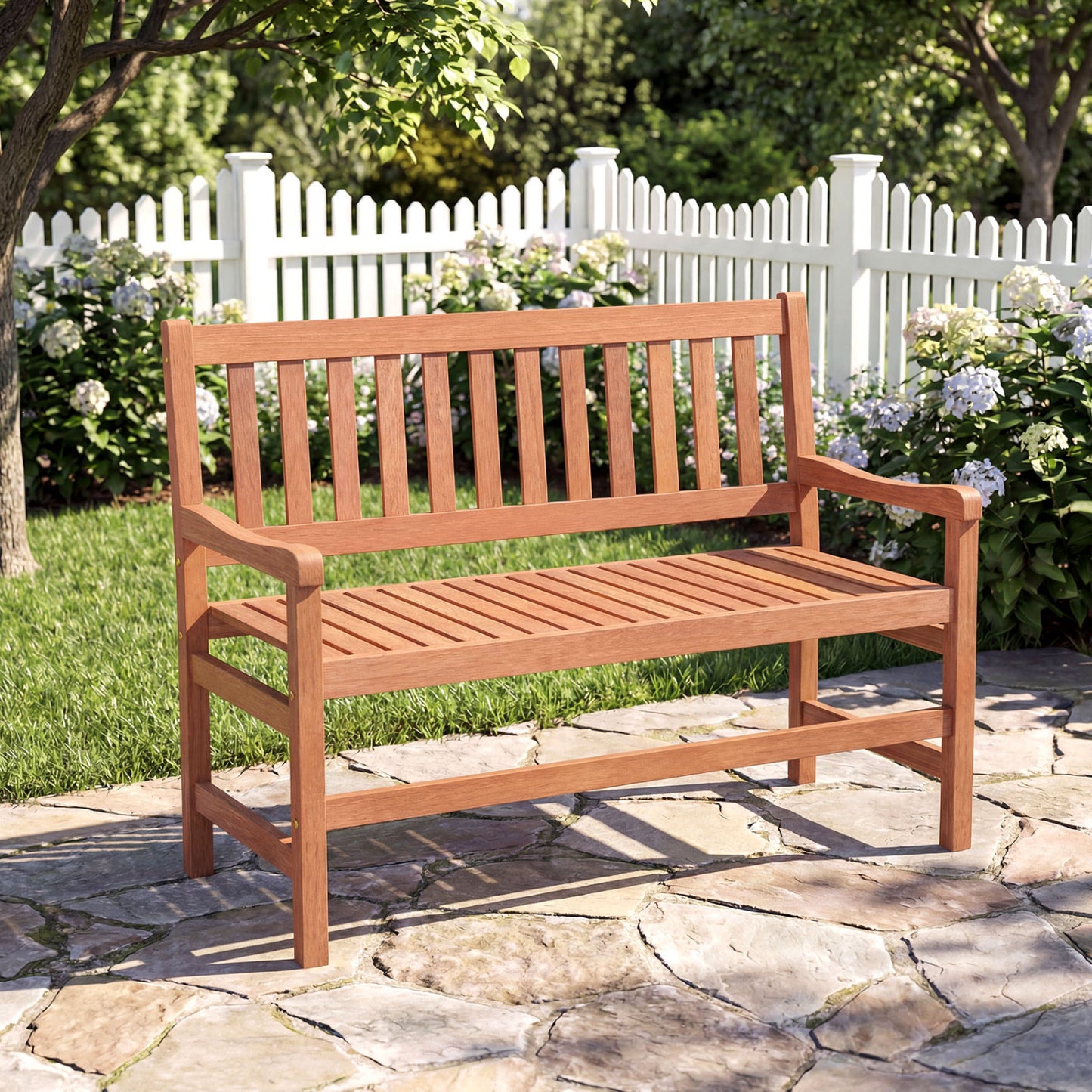 2-Seat Outdoor Loveseat Bench - Solid Wood, 44 Inch