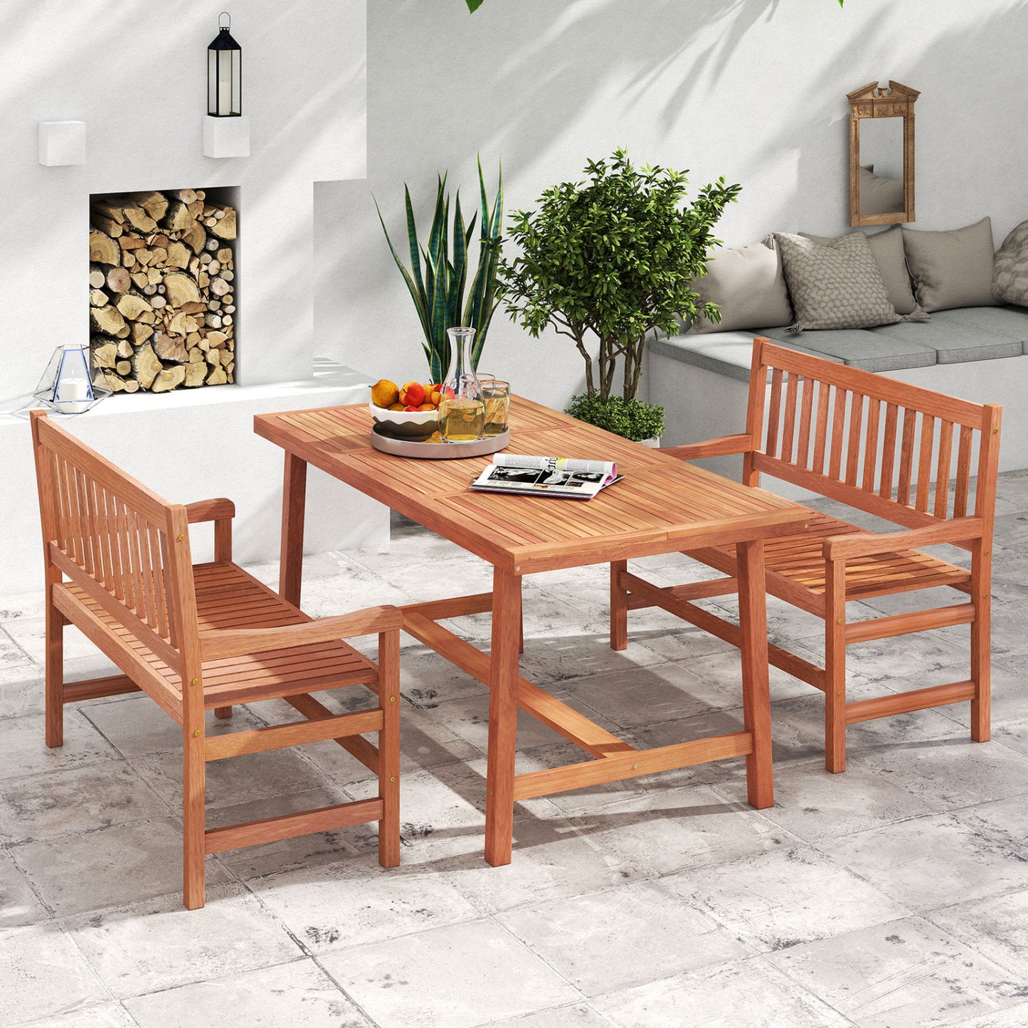 2-Seat Outdoor Loveseat Bench - Solid Wood, 44 Inch