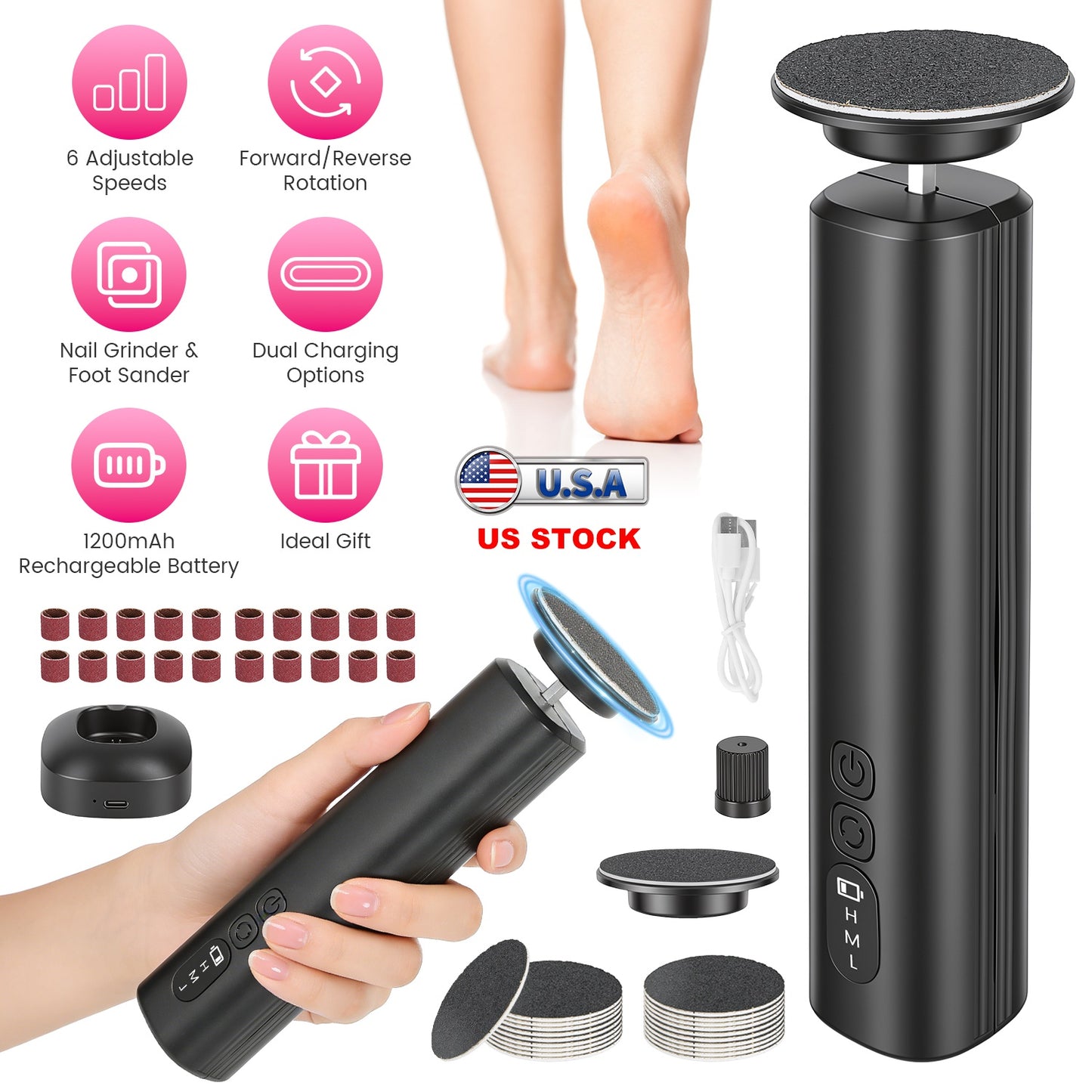 Electric Foot Callus Remover with Nail Grinder & 40 Discs
