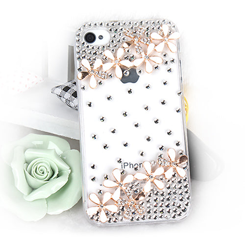 Rhinestone Flower Case for iPhone 4/4S - Clear Protective Cover