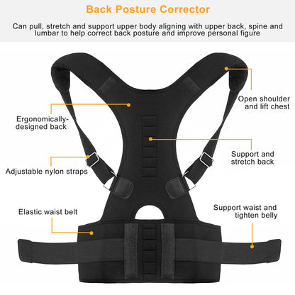 Magnetic Posture Corrector Back Brace with Lumbar Support