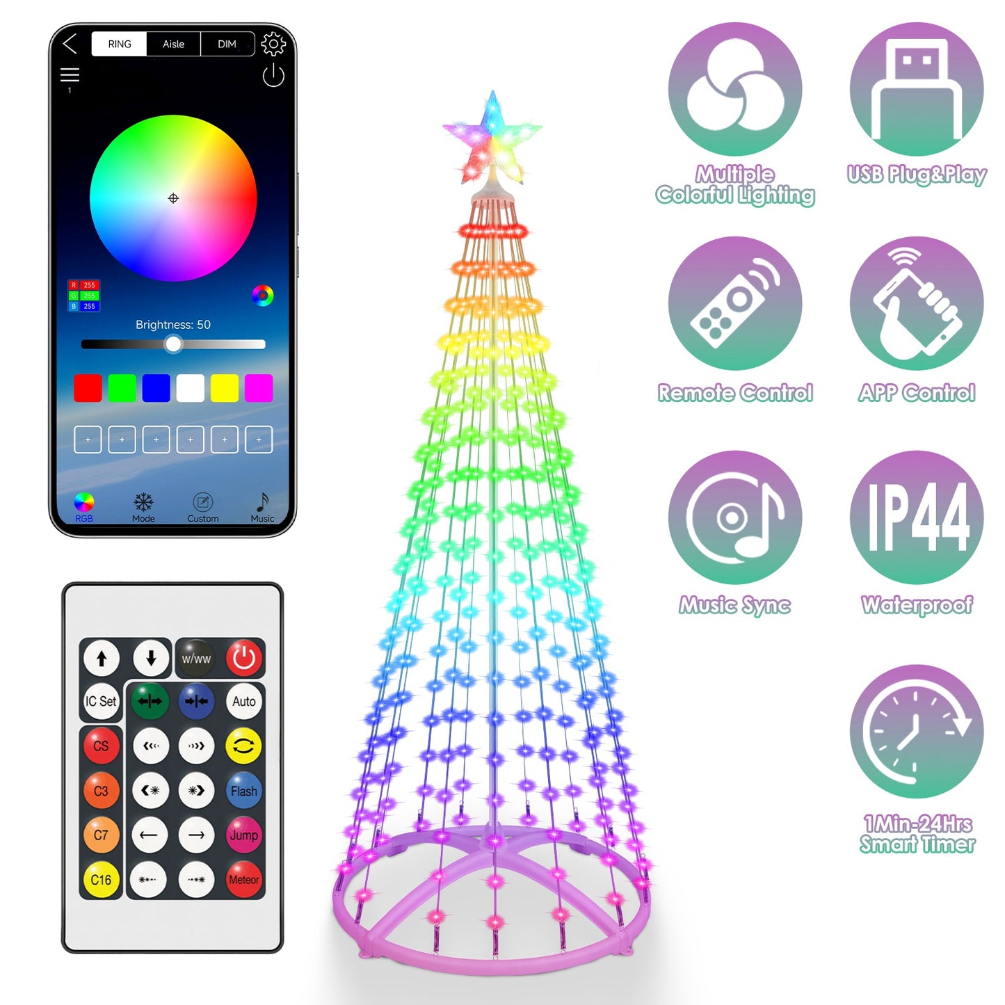 LED Christmas Cone Tree with App Control & 210 Light Modes
