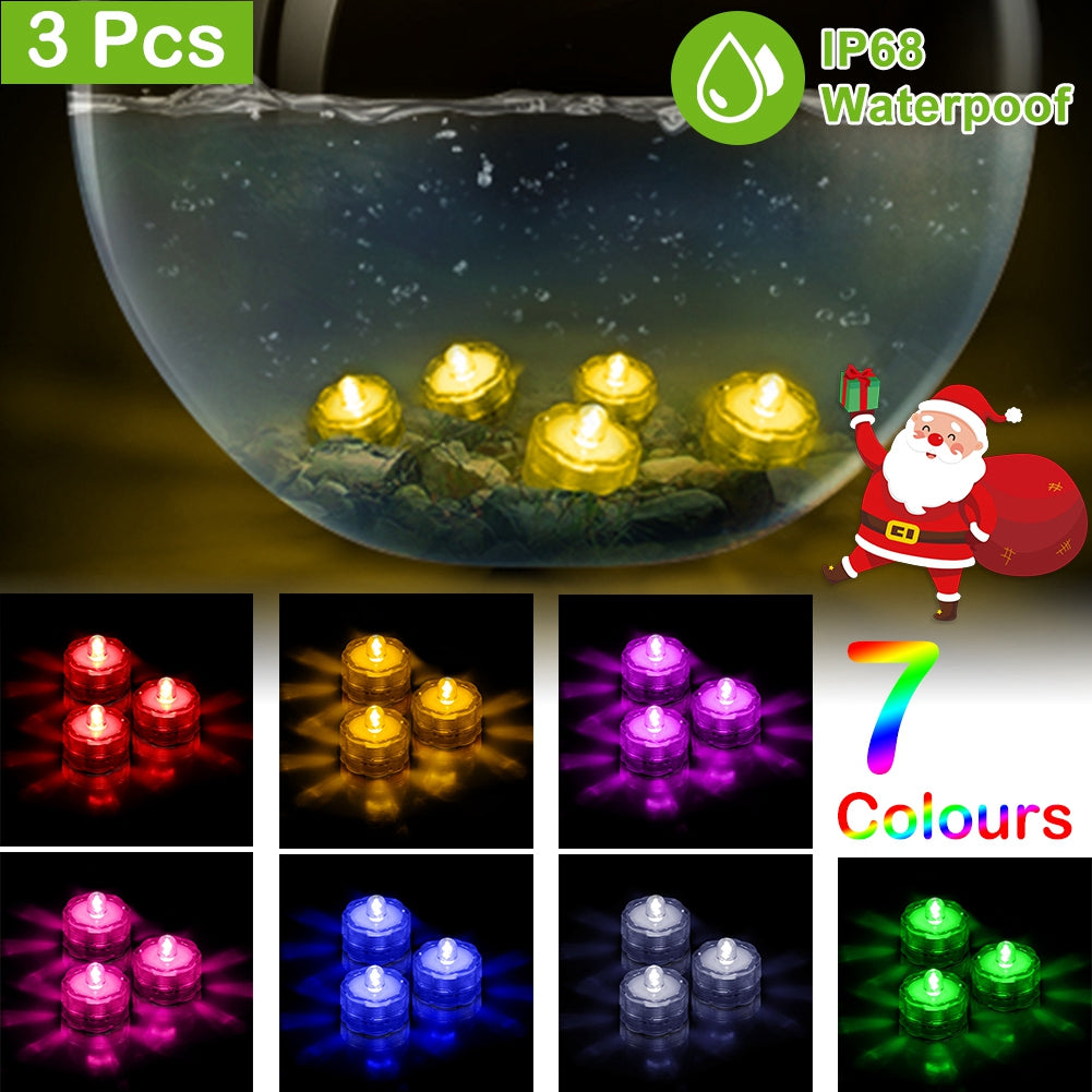 Submersible LED Tea Lights - Waterproof Battery Operated (3-Pack)