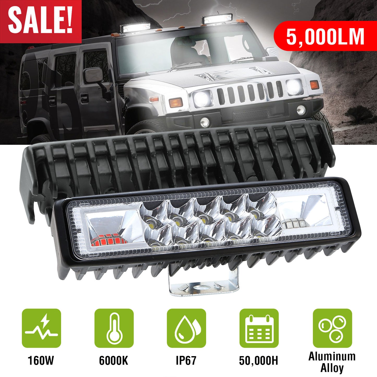 6-Inch LED Light Bar 160W with Red & Blue Warning Lights