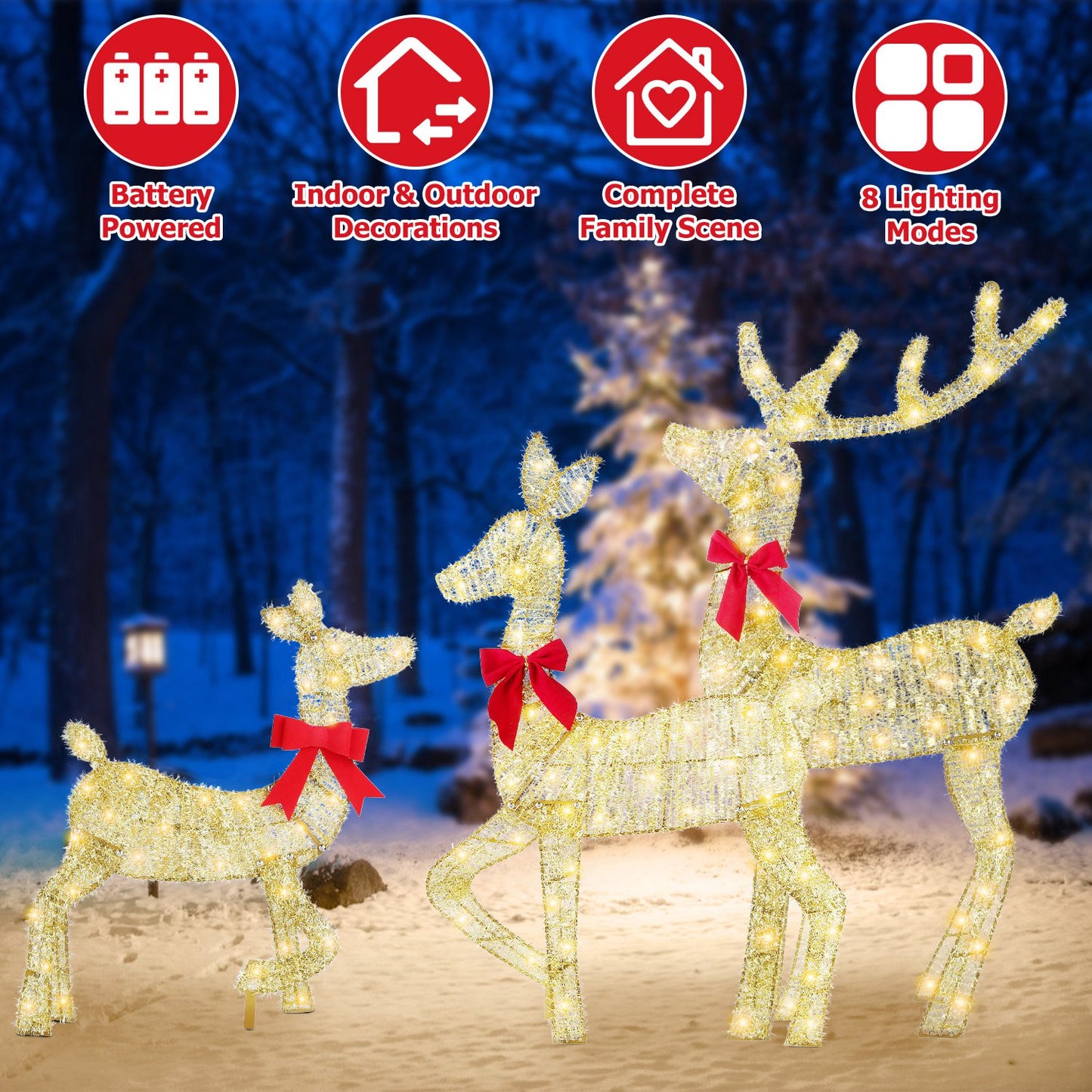 Lighted Christmas Deer Family Set - 3 Piece Indoor Outdoor Display