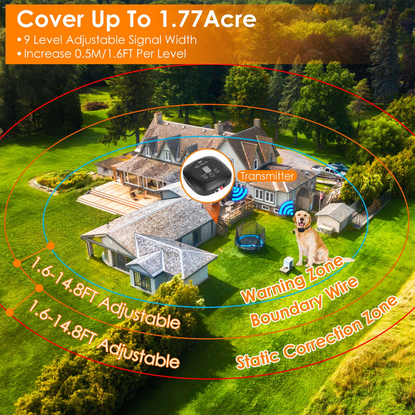 Underground Dog Fence System with Waterproof Rechargeable Collar