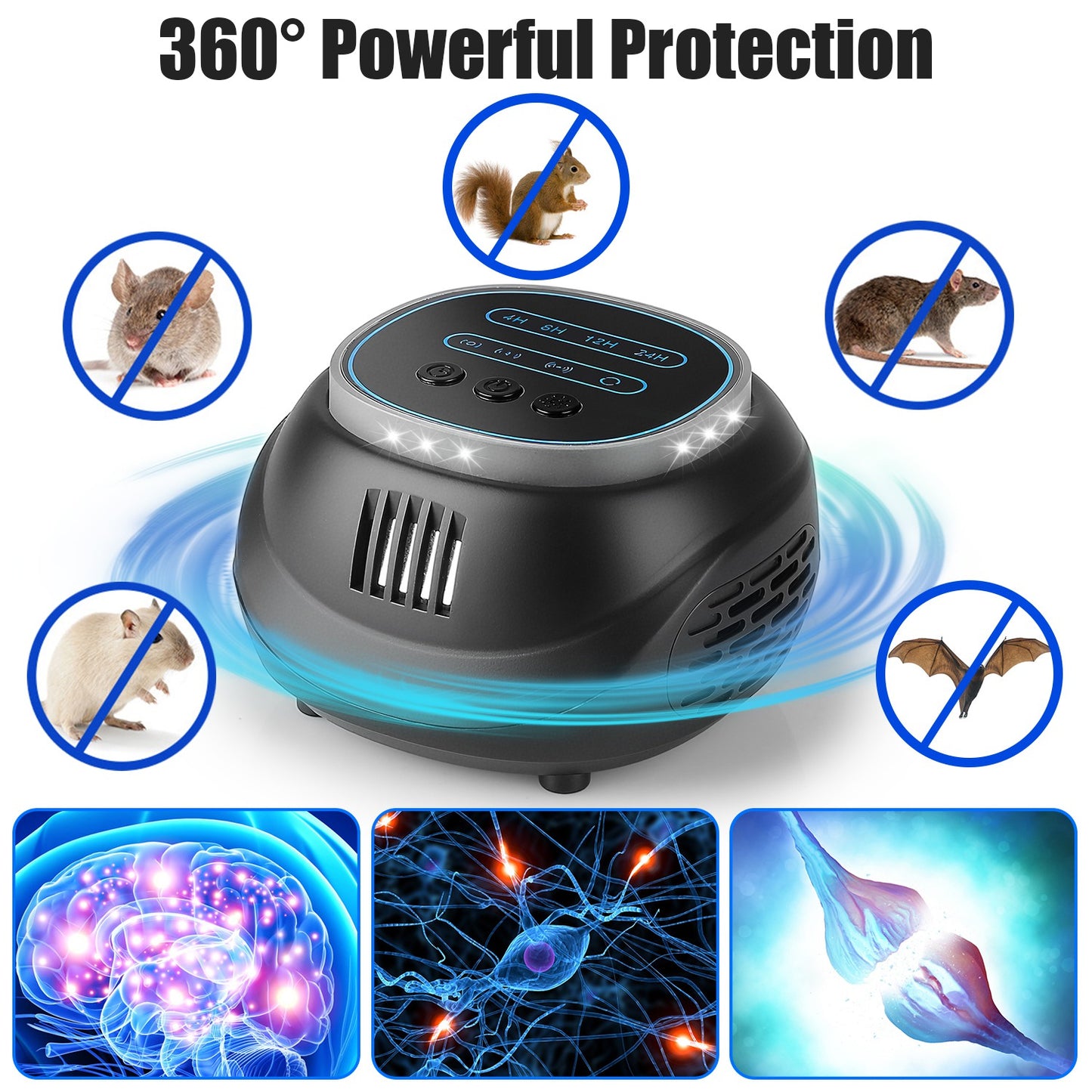 Ultrasonic Rodent Repeller with 4 Modes & Strobe Light