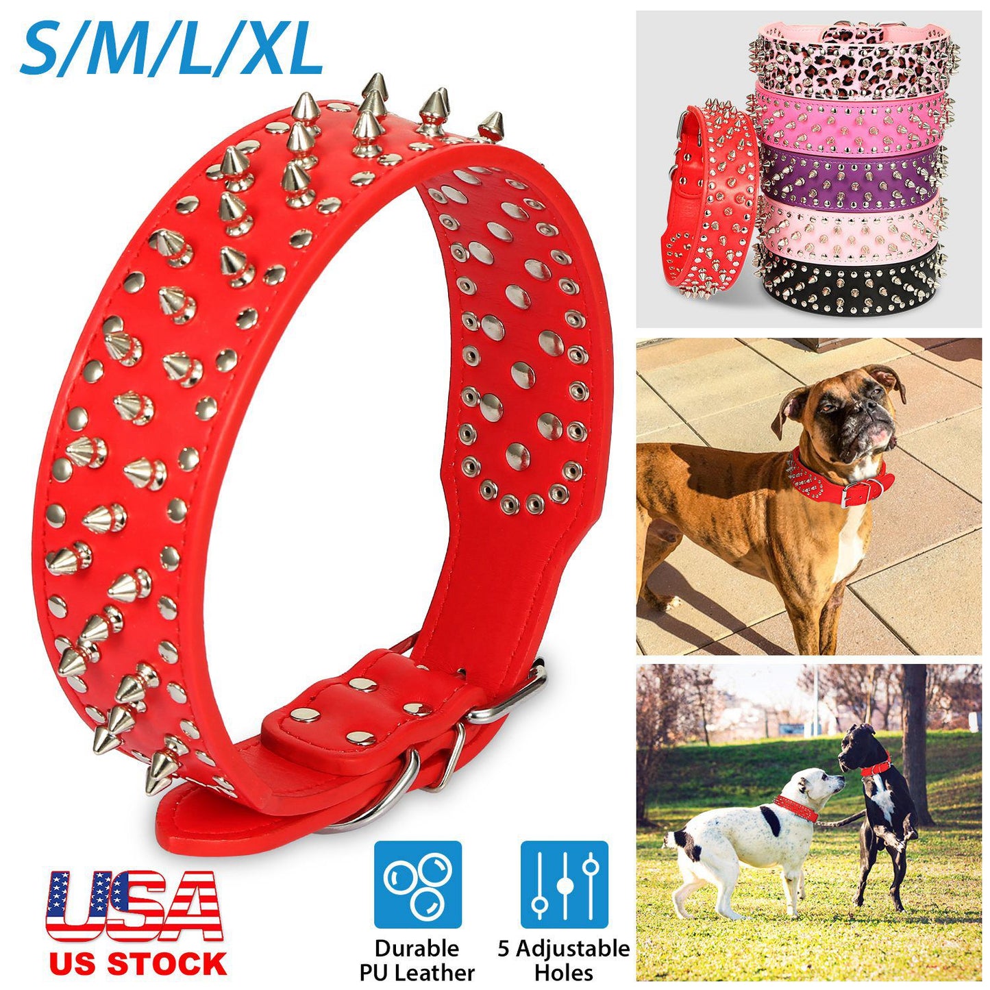 Spiked Dog Collar - Adjustable PU Leather with Studs