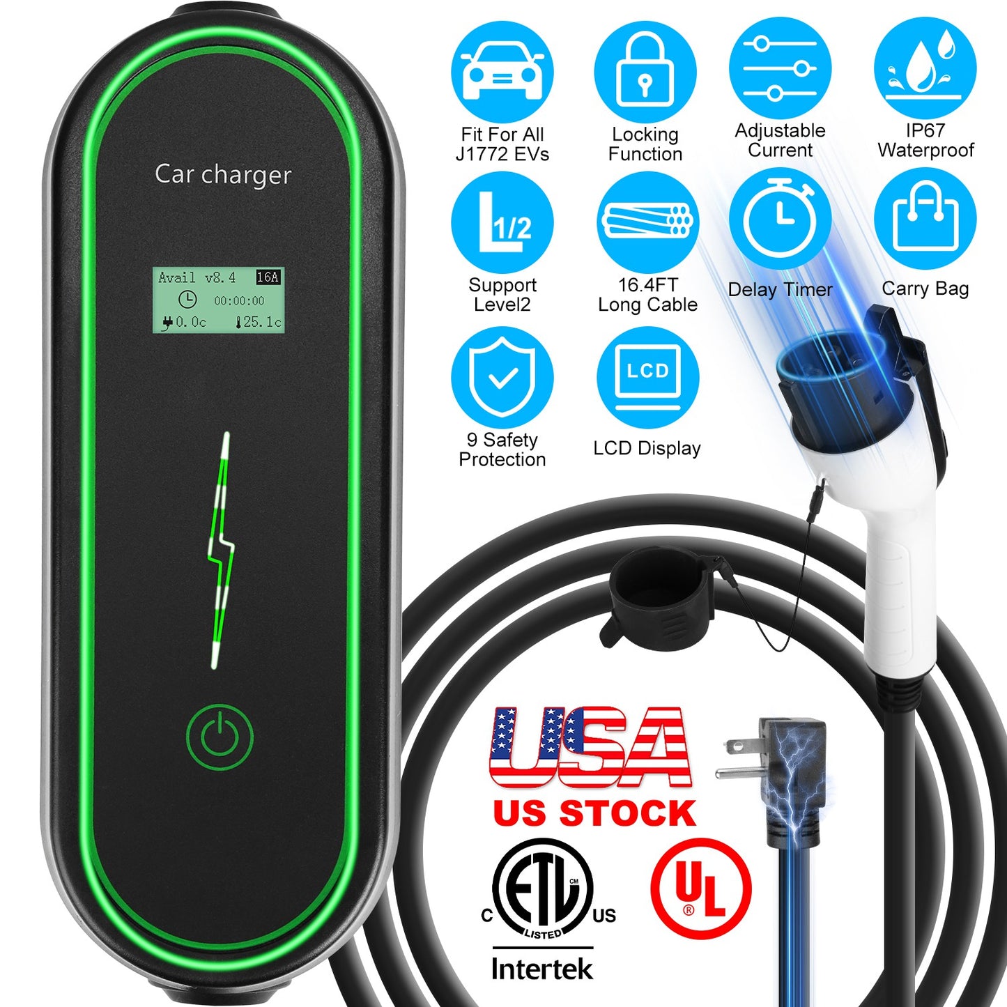 Level 2 EV Charger with NEMA 6-20P Plug and Carry Bag