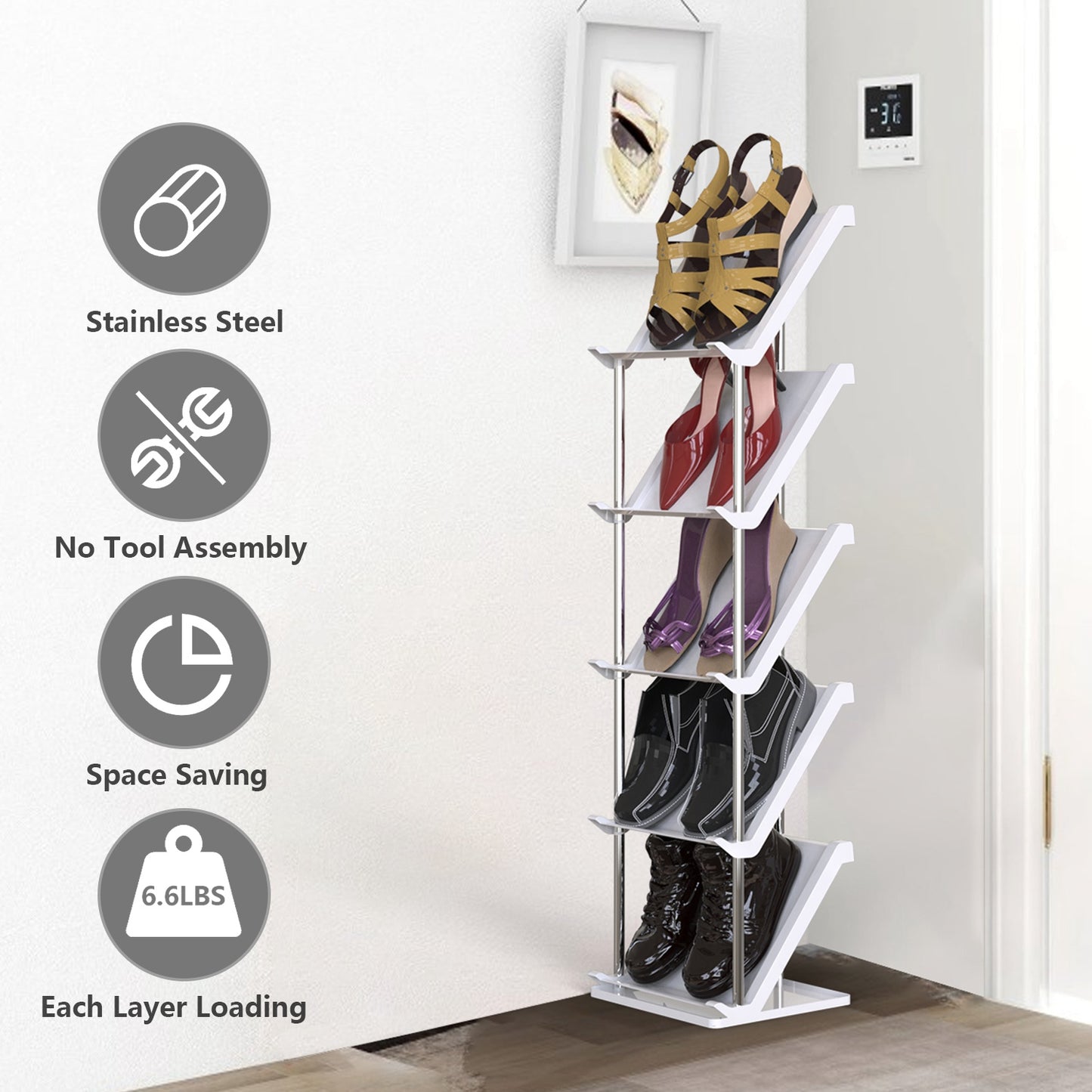 5-Tier Vertical Shoe Rack - Space-Saving Stackable Organizer