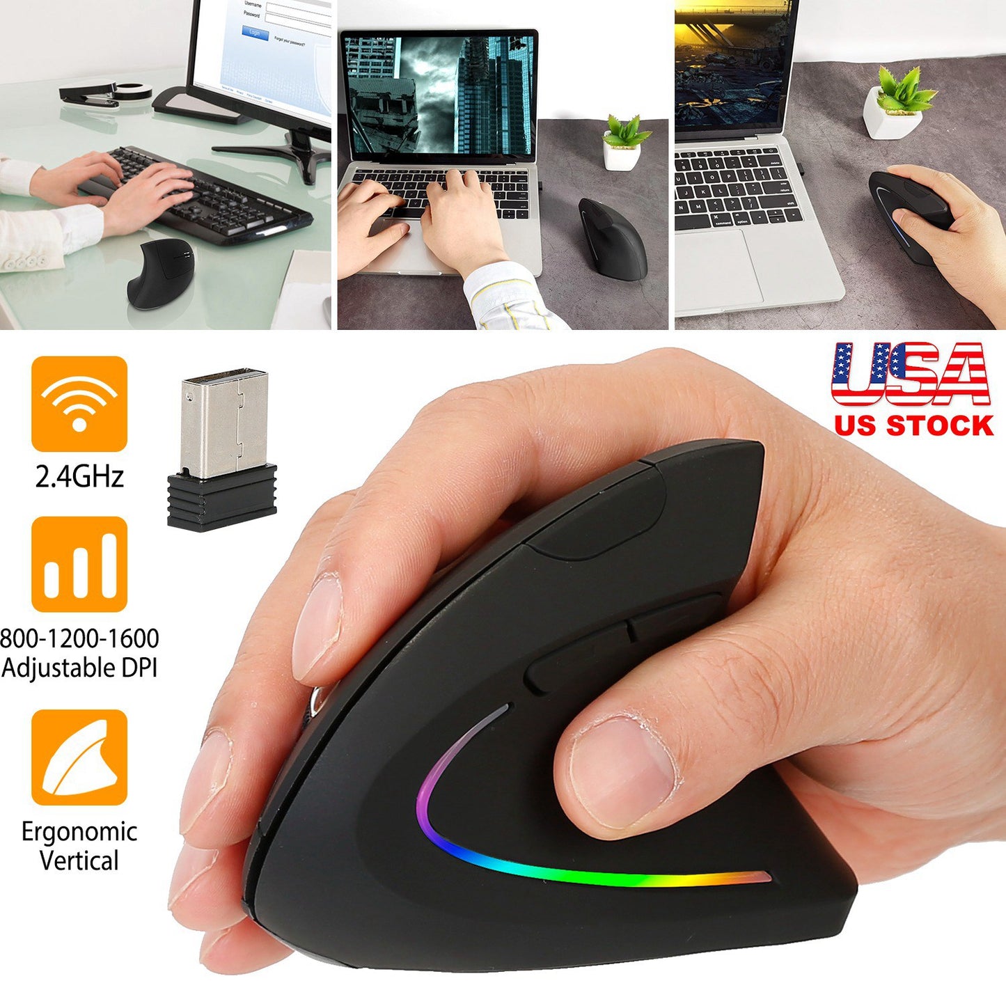 Wireless Vertical Mouse with Ergonomic Design & 6 Buttons