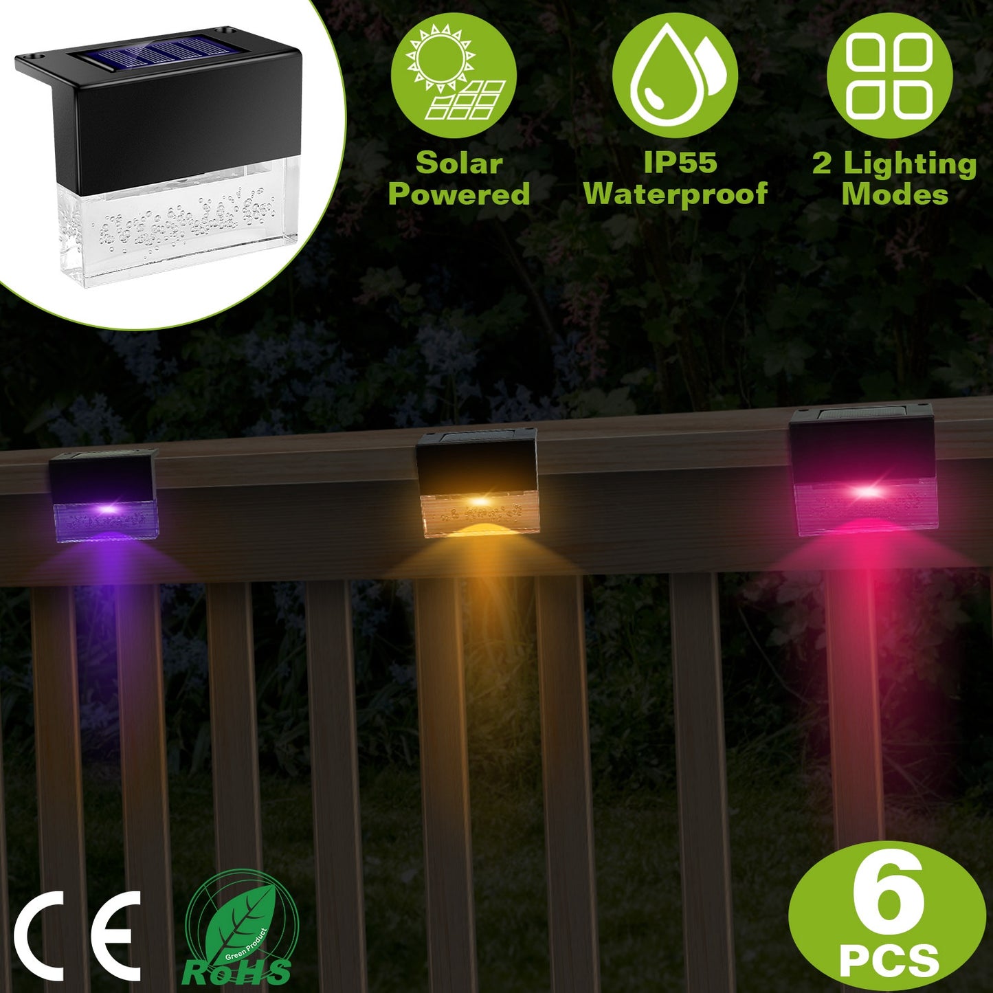 Solar Deck Lights 6-Pack with Acrylic Bubble Design