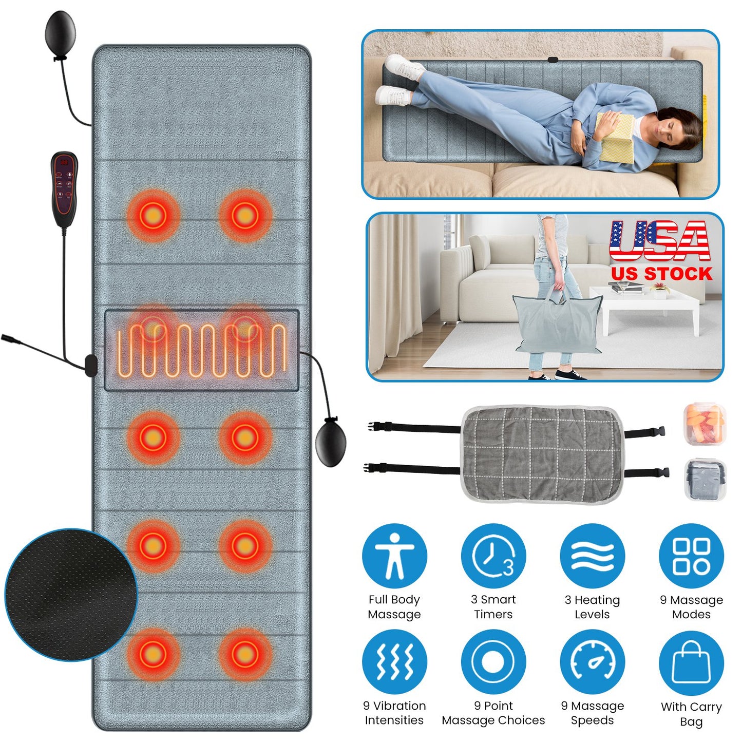 Full Body Electric Massage Mat with Heat and Vibration