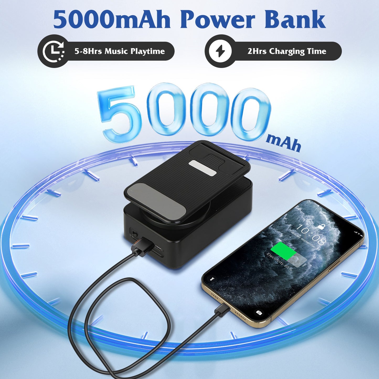 4-in-1 Wireless Speaker Phone Stand with 5000mAh Power Bank
