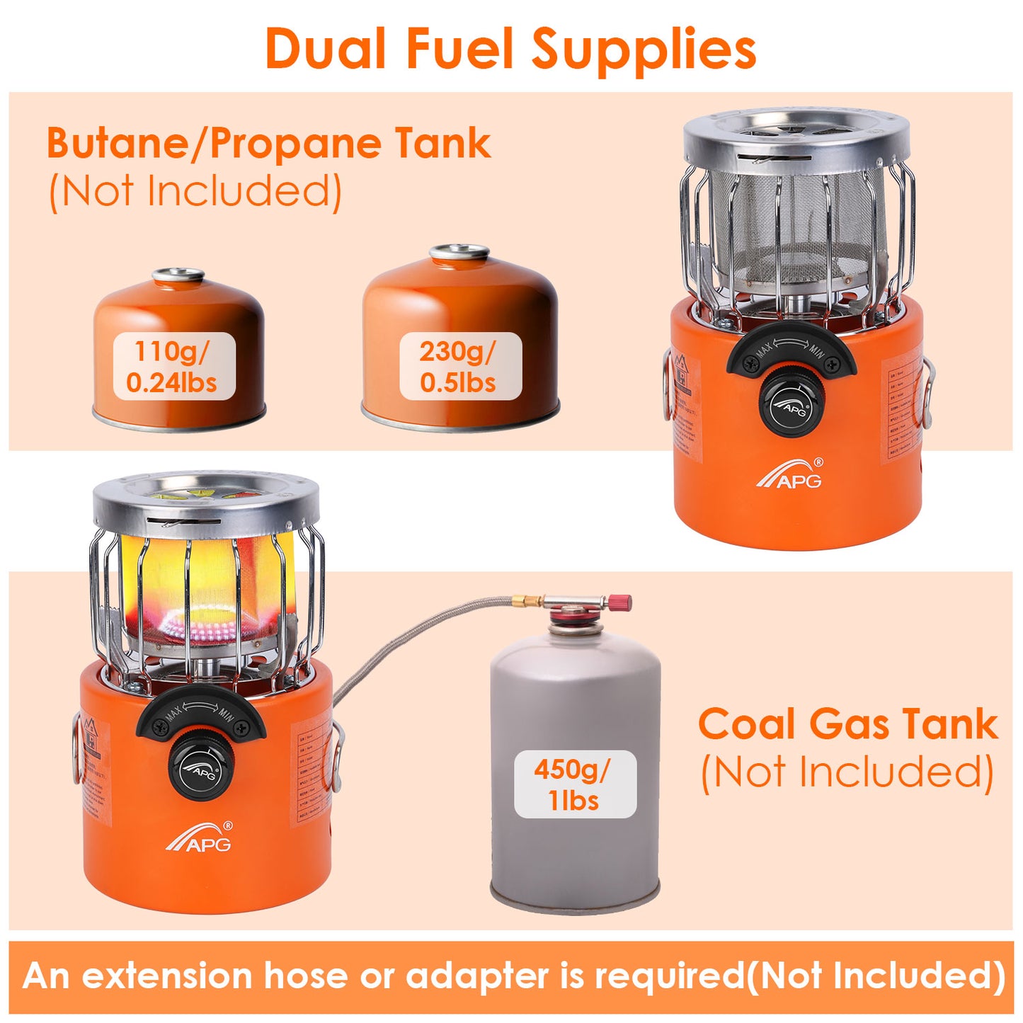 Portable Camping Stove & Heater 2-in-1 with 360° Heating