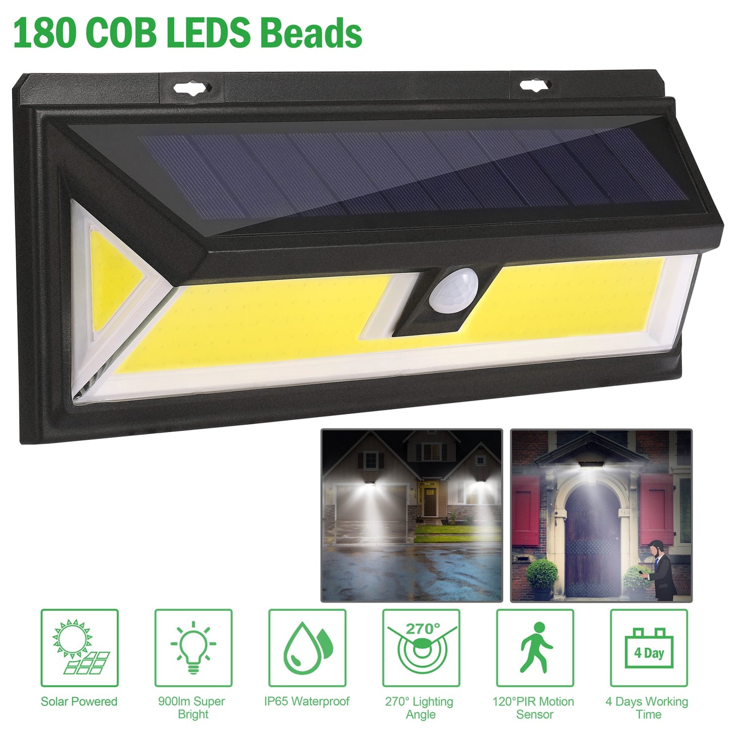 Solar Motion Sensor Wall Light 180 LED Outdoor Waterproof