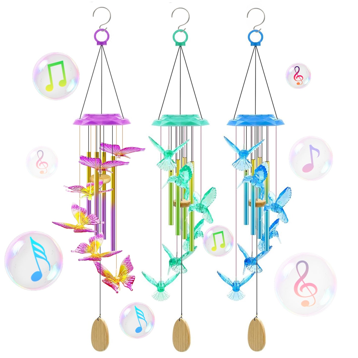 Solar Wind Chime with Color-Changing LED Lights & Aluminum Tubes