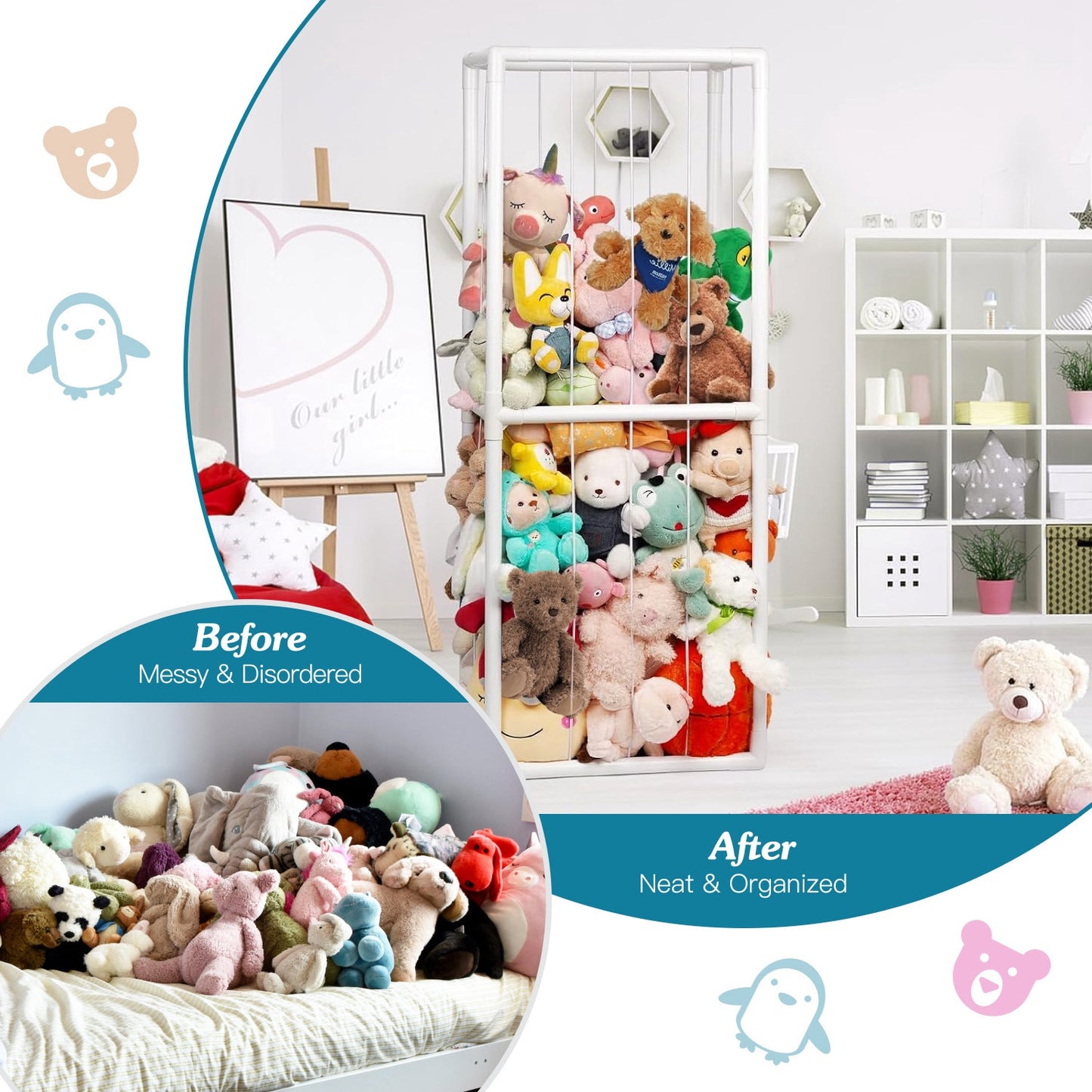 Stuffed Animal Storage Organizer - 63" Tall Standing Cage