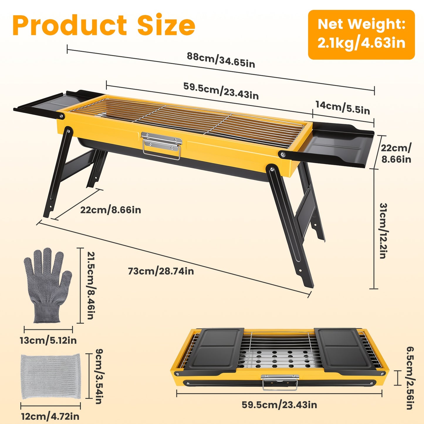Portable Folding Charcoal Grill with Side Shelves