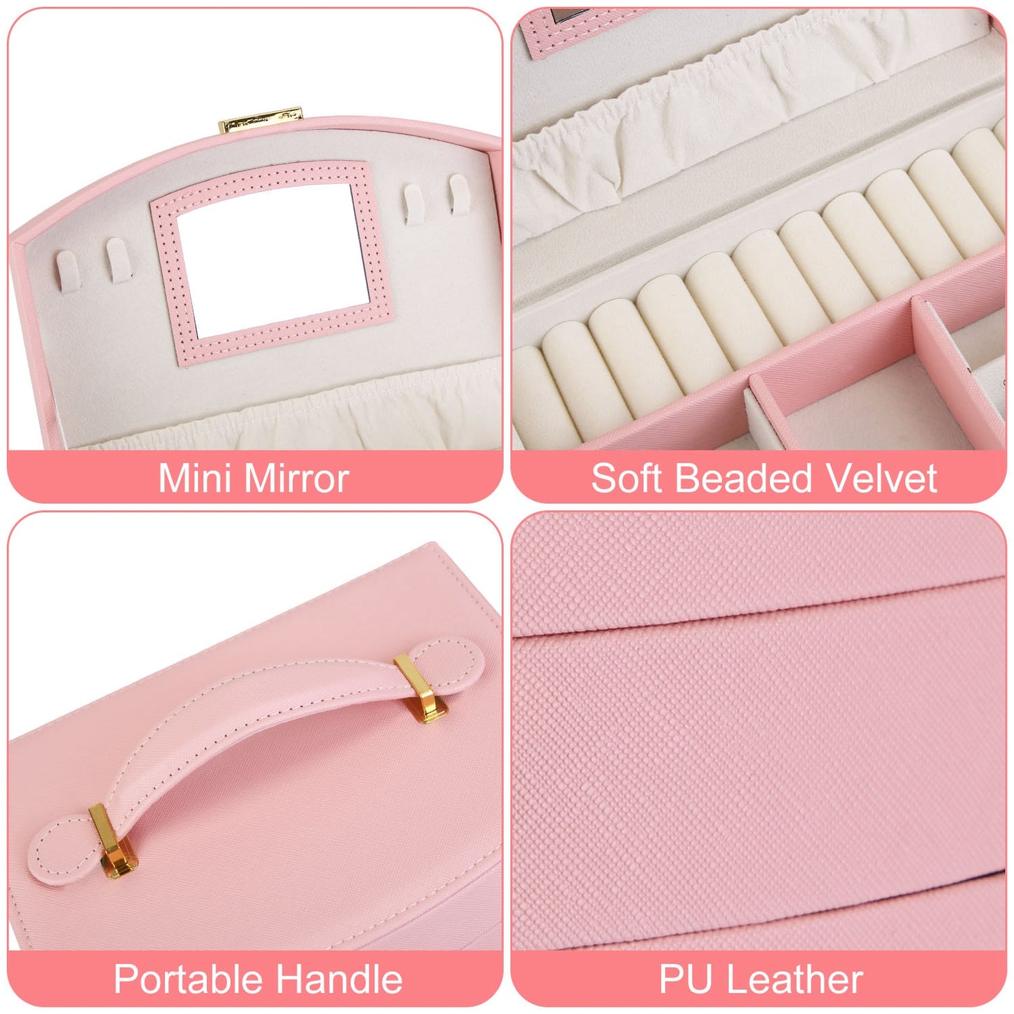 2-Layer Lockable Jewelry Box with Travel Handle & Mirror