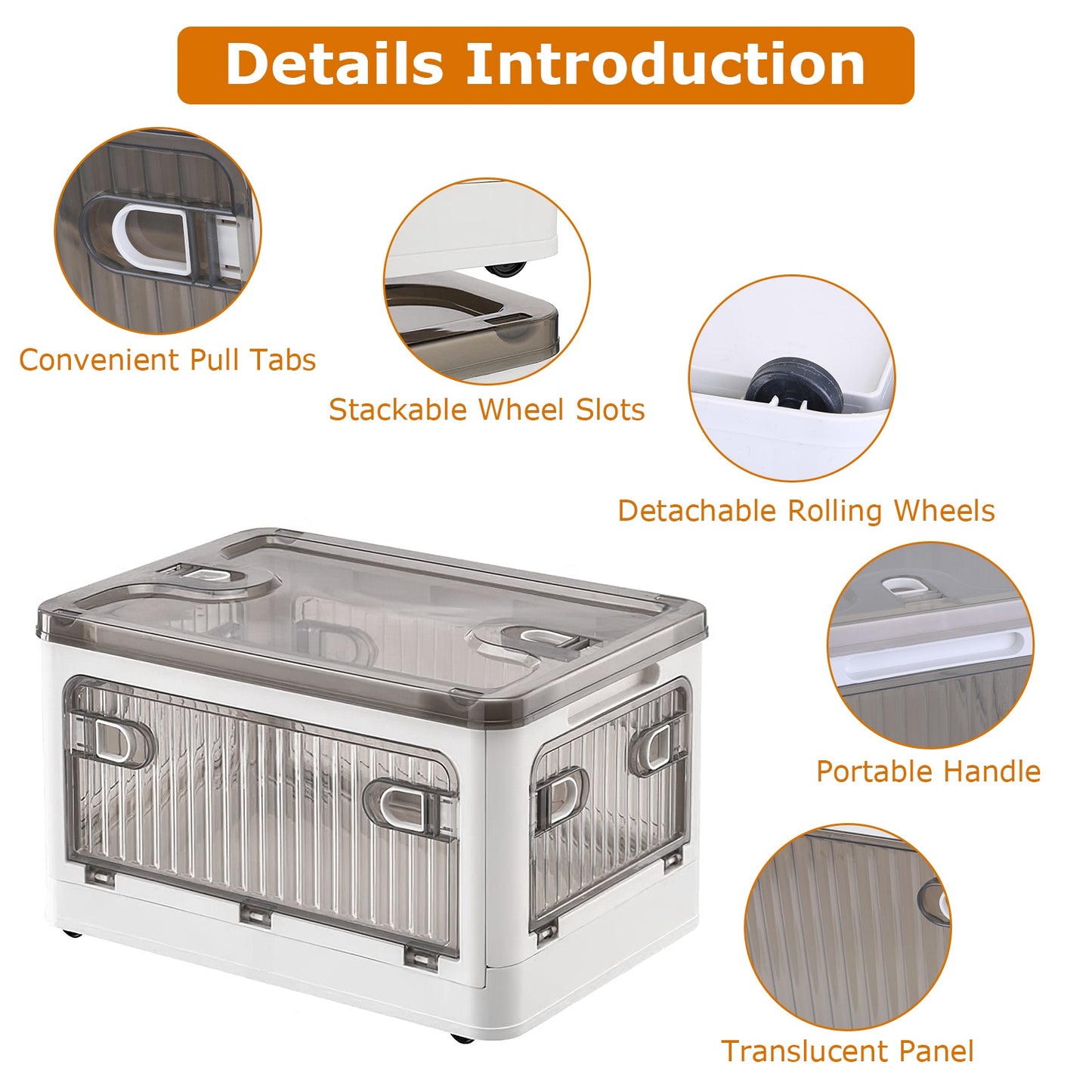 70QT Foldable Storage Bin with Lid and 4 Side Doors