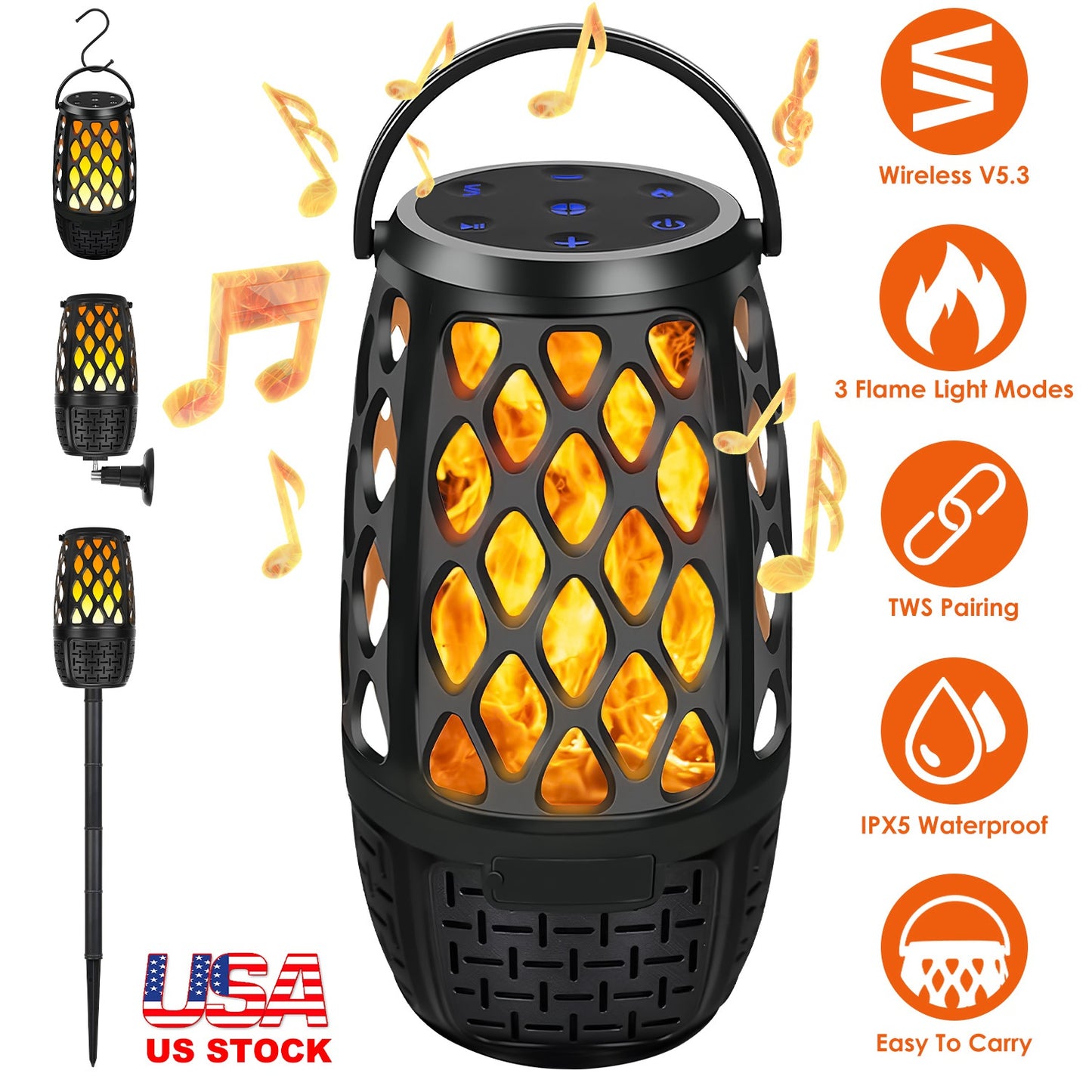Wireless Flame Speaker with LED Lights & IPX5 Waterproof