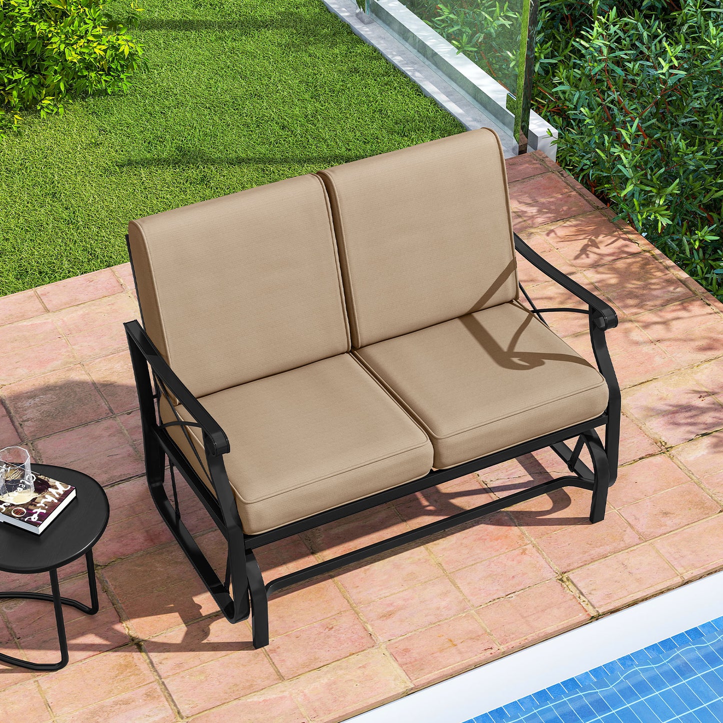 2-Person Glider Loveseat with Cushions for Outdoor Patio