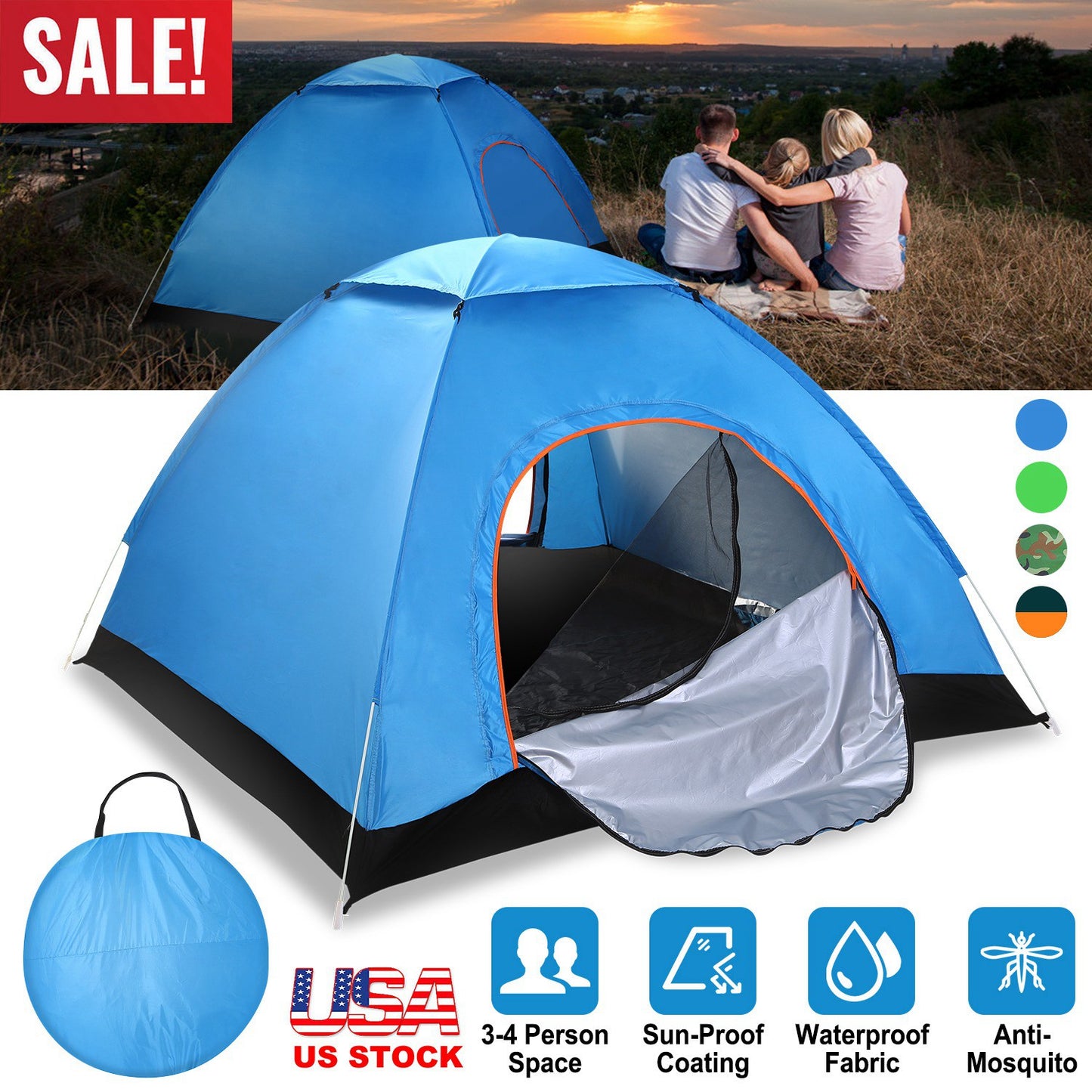 Pop Up Tent 4 Person Instant Setup Waterproof Camping Tent
