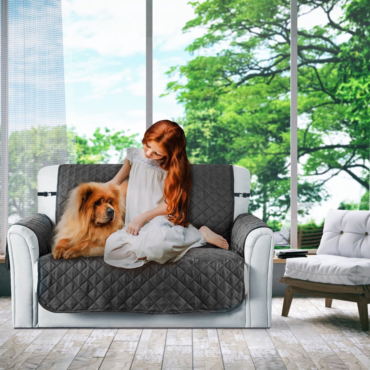 Reversible Sofa Cover with Elastic Straps - Water-Resistant