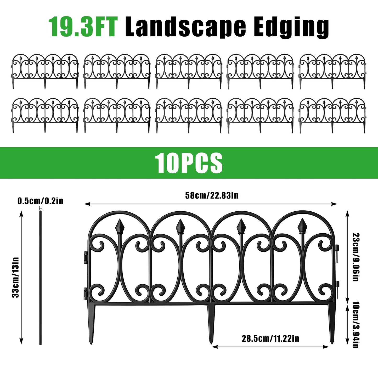 Garden Fence Panels 10-Pack with Rotatable Connectors